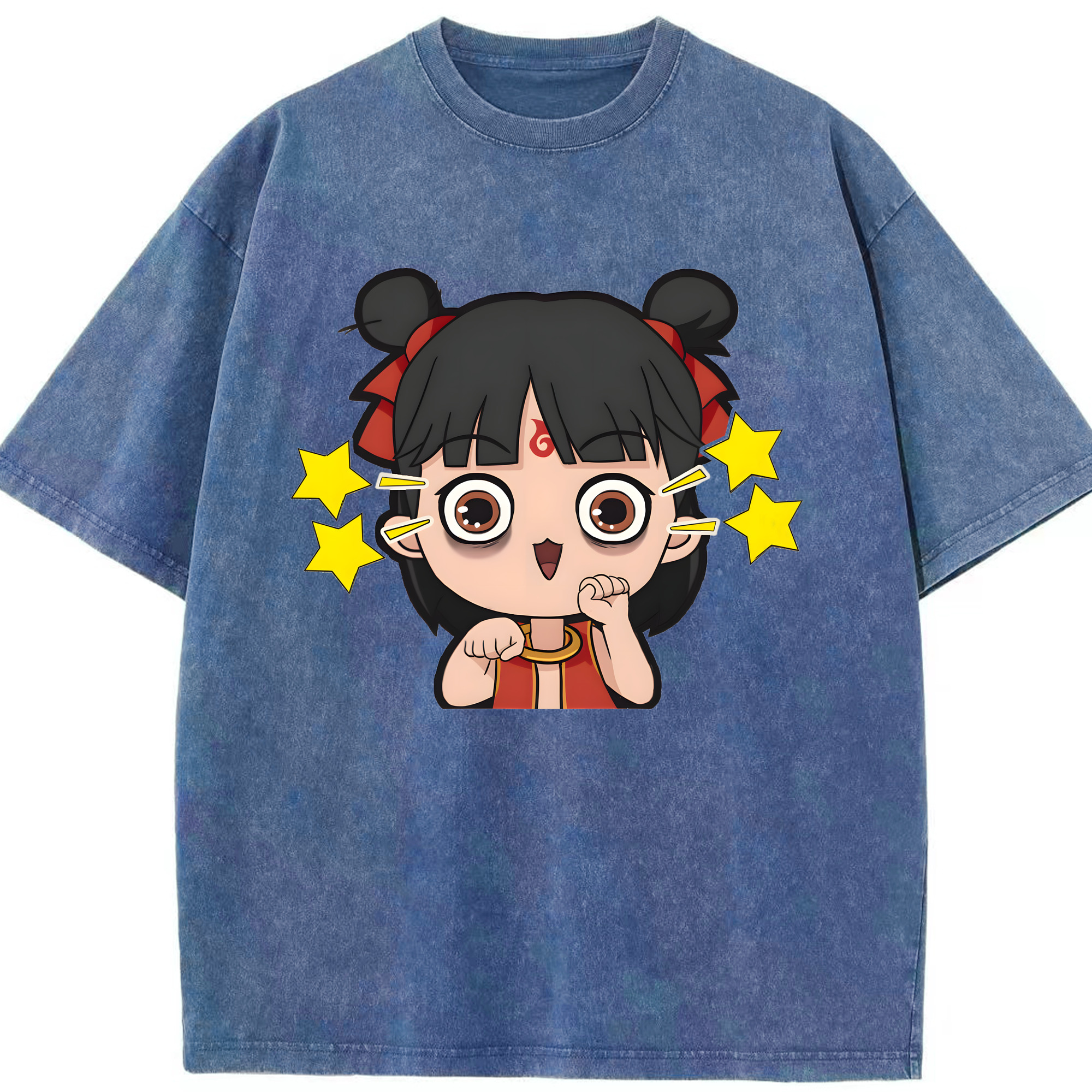 （画像用） Ne Zha 2 ナタ 魔童の大暴れ 綿100% ヴィンテージ風 半袖Tシャツ（フロントプリント）