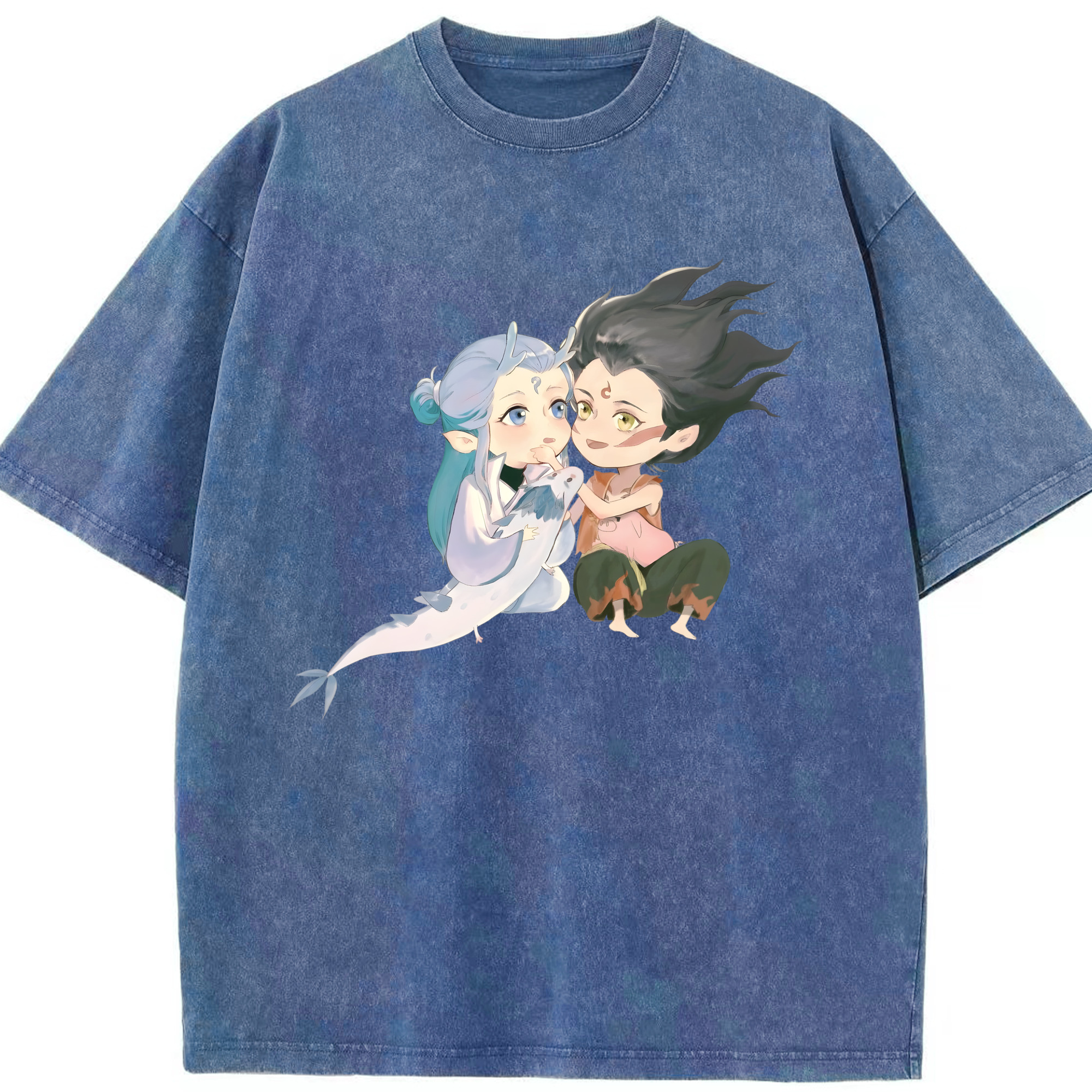 （画像用） Ne Zha 2 ナタ 魔童の大暴れ 綿100% ヴィンテージ風 半袖Tシャツ（フロントプリント）
