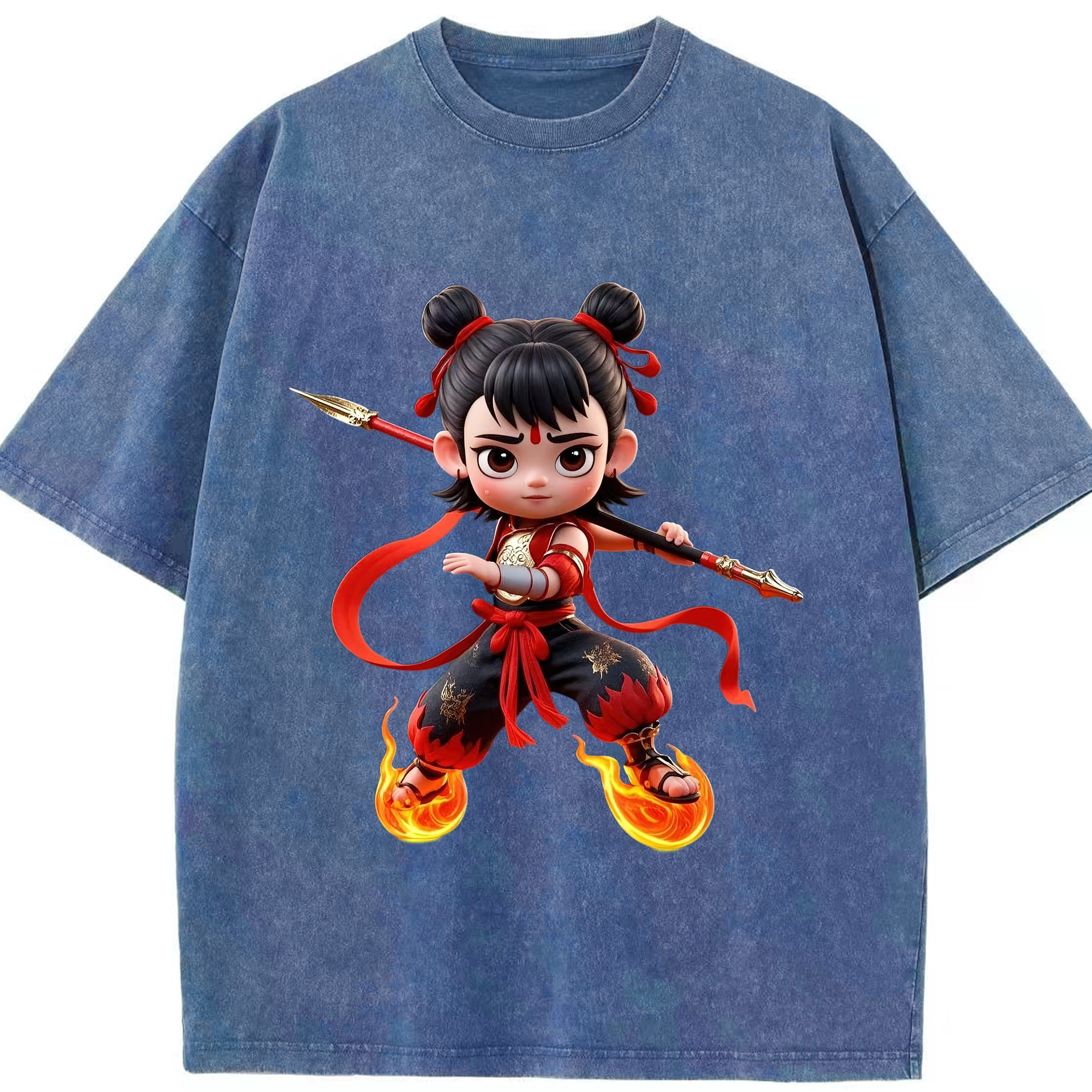 （画像用） Ne Zha 2 ナタ 魔童の大暴れ 綿100% ヴィンテージ風 半袖Tシャツ（フロントプリント）