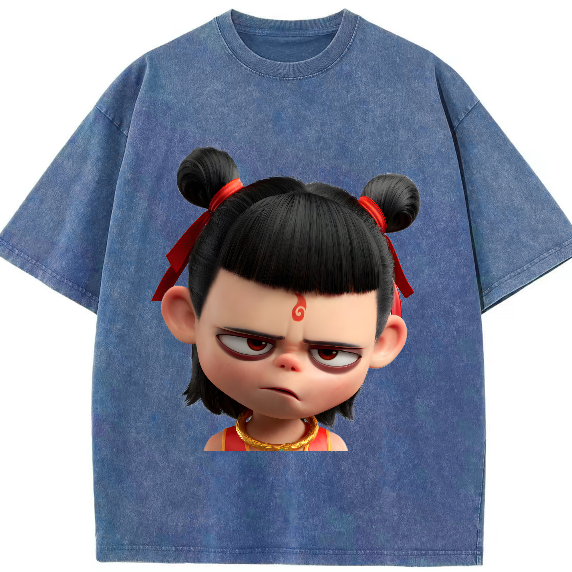 （画像用） Ne Zha 2 ナタ 魔童の大暴れ 綿100% ヴィンテージ風 半袖Tシャツ（フロントプリント）