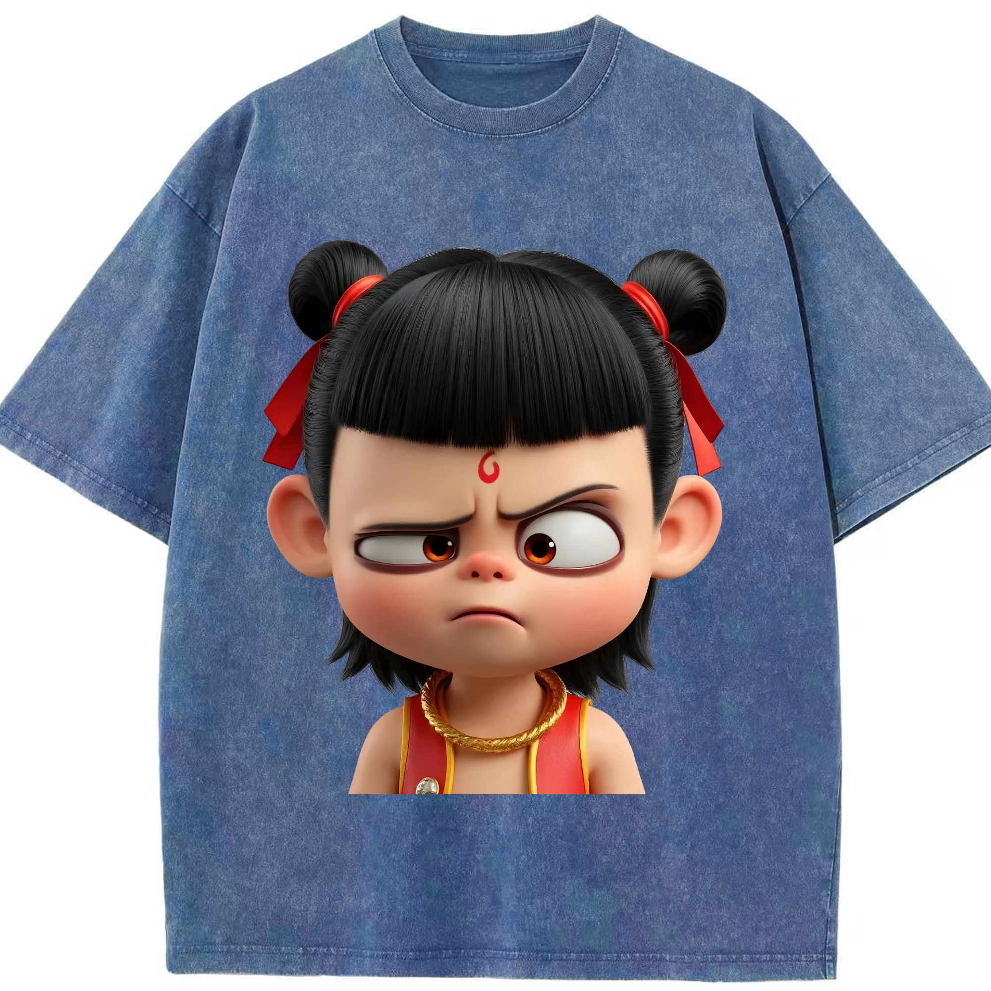 （画像用） Ne Zha 2 ナタ 魔童の大暴れ 綿100% ヴィンテージ風 半袖Tシャツ（フロントプリント）