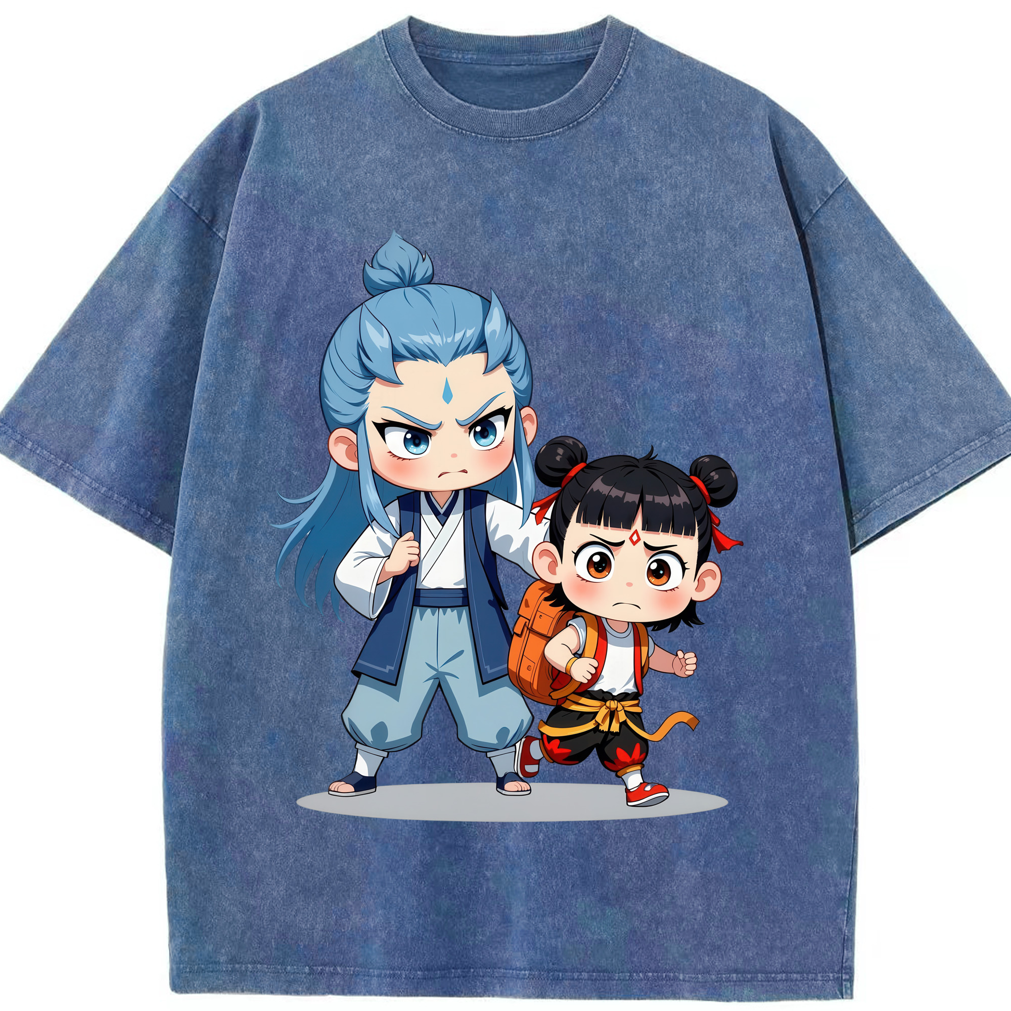 （画像用） Ne Zha 2 ナタ 魔童の大暴れ 綿100% ヴィンテージ風 半袖Tシャツ（フロントプリント）