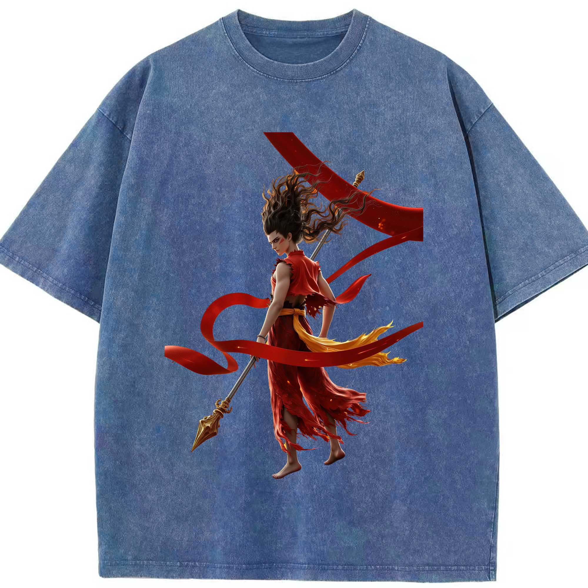 （画像用） Ne Zha 2 ナタ 魔童の大暴れ 綿100% ヴィンテージ風 半袖Tシャツ（フロントプリント）