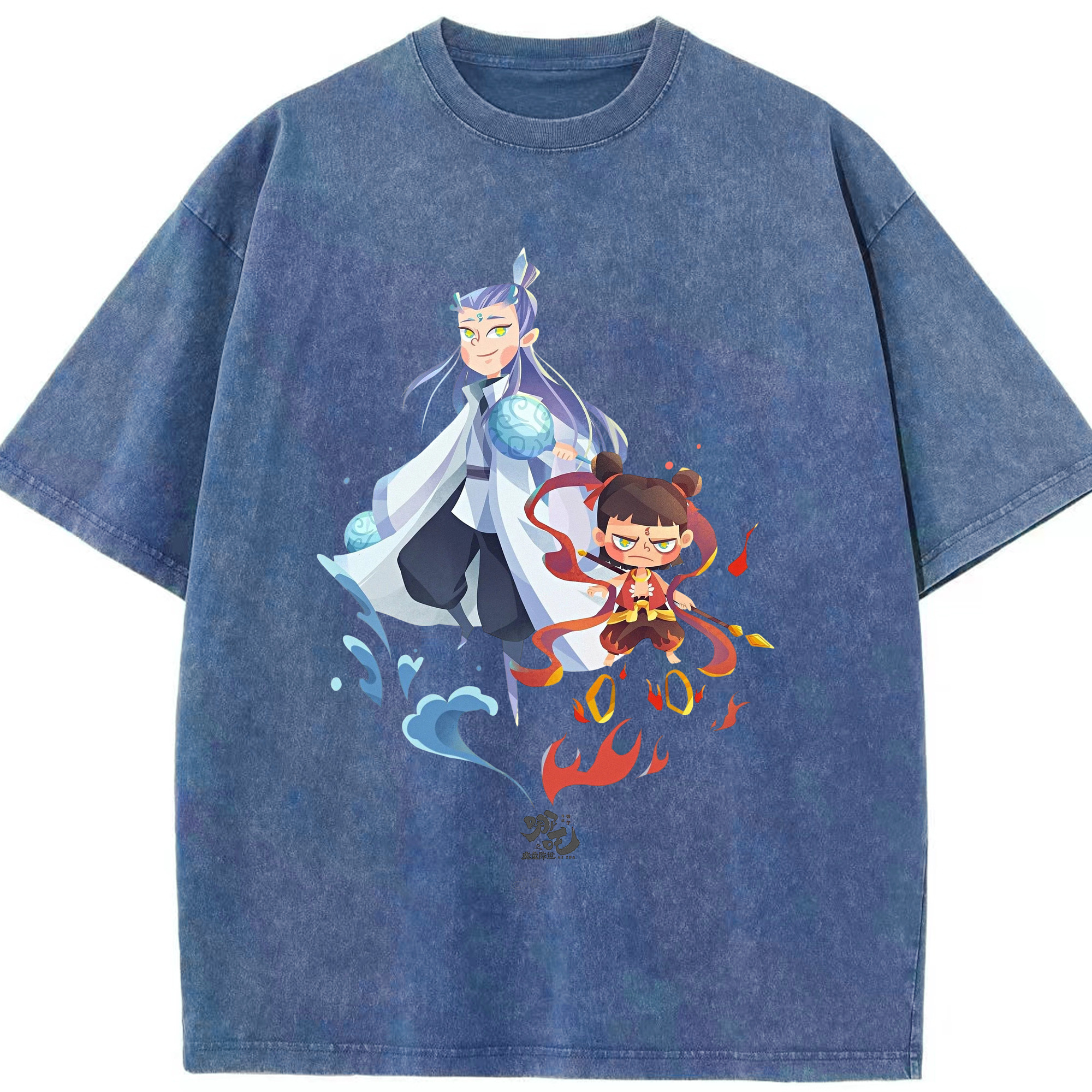 （画像用） Ne Zha 2 ナタ 魔童の大暴れ 綿100% ヴィンテージ風 半袖Tシャツ（フロントプリント）