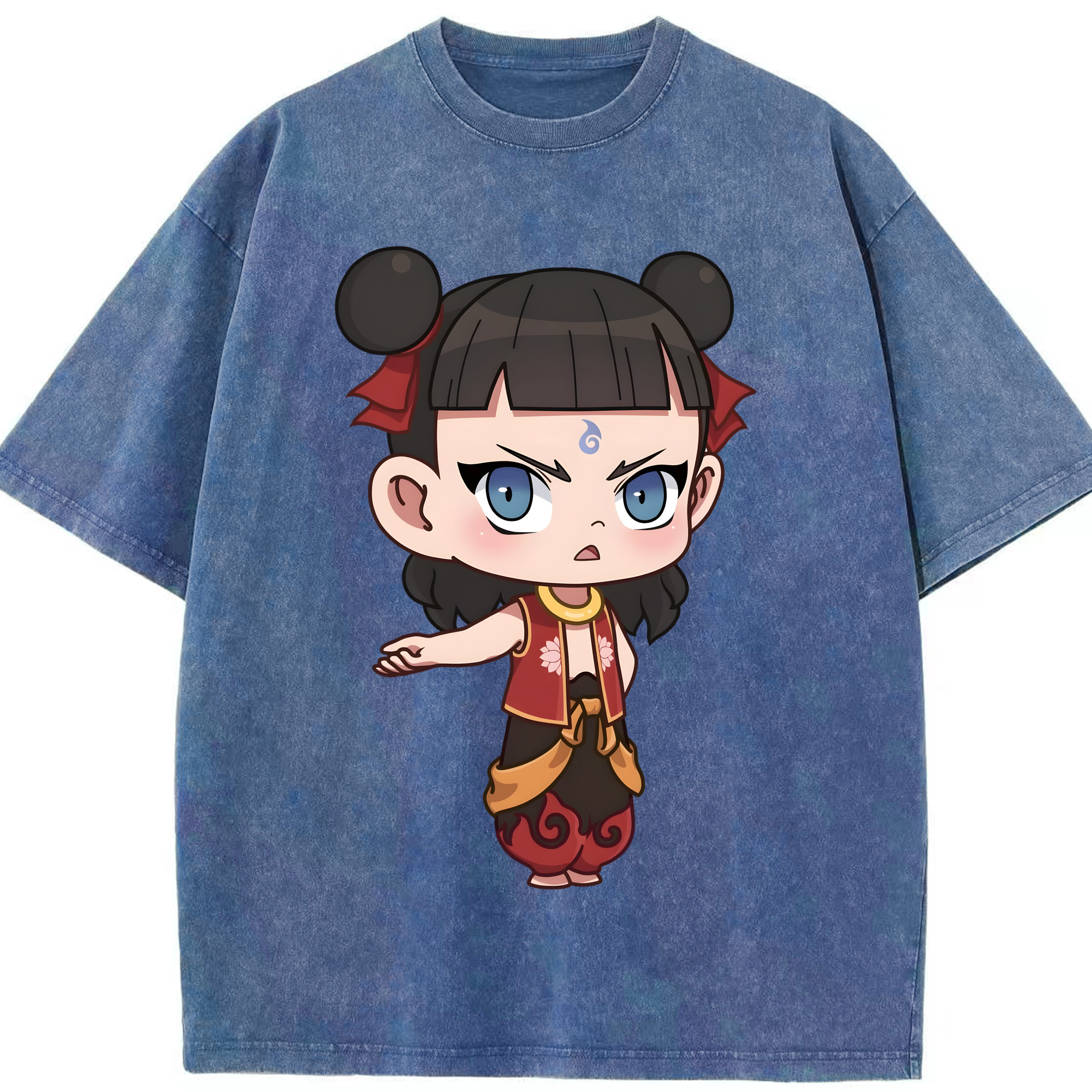 （画像用） Ne Zha 2 ナタ 魔童の大暴れ 綿100% ヴィンテージ風 半袖Tシャツ（フロントプリント）