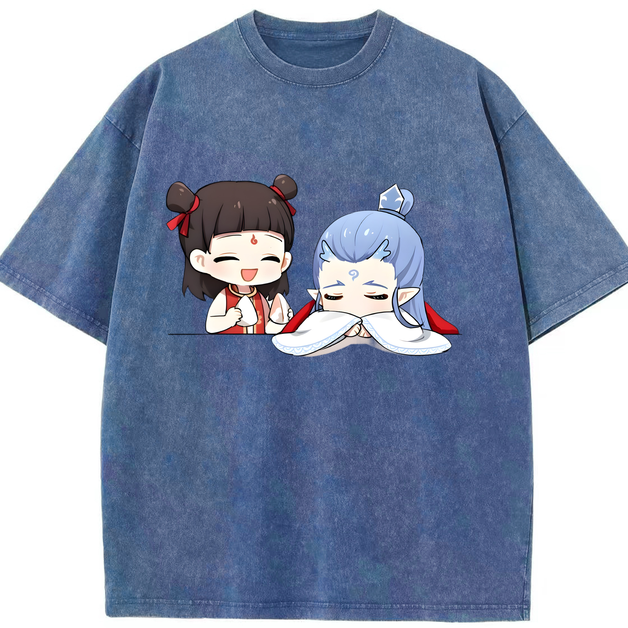 （画像用） Ne Zha 2 ナタ 魔童の大暴れ 綿100% ヴィンテージ風 半袖Tシャツ（フロントプリント）
