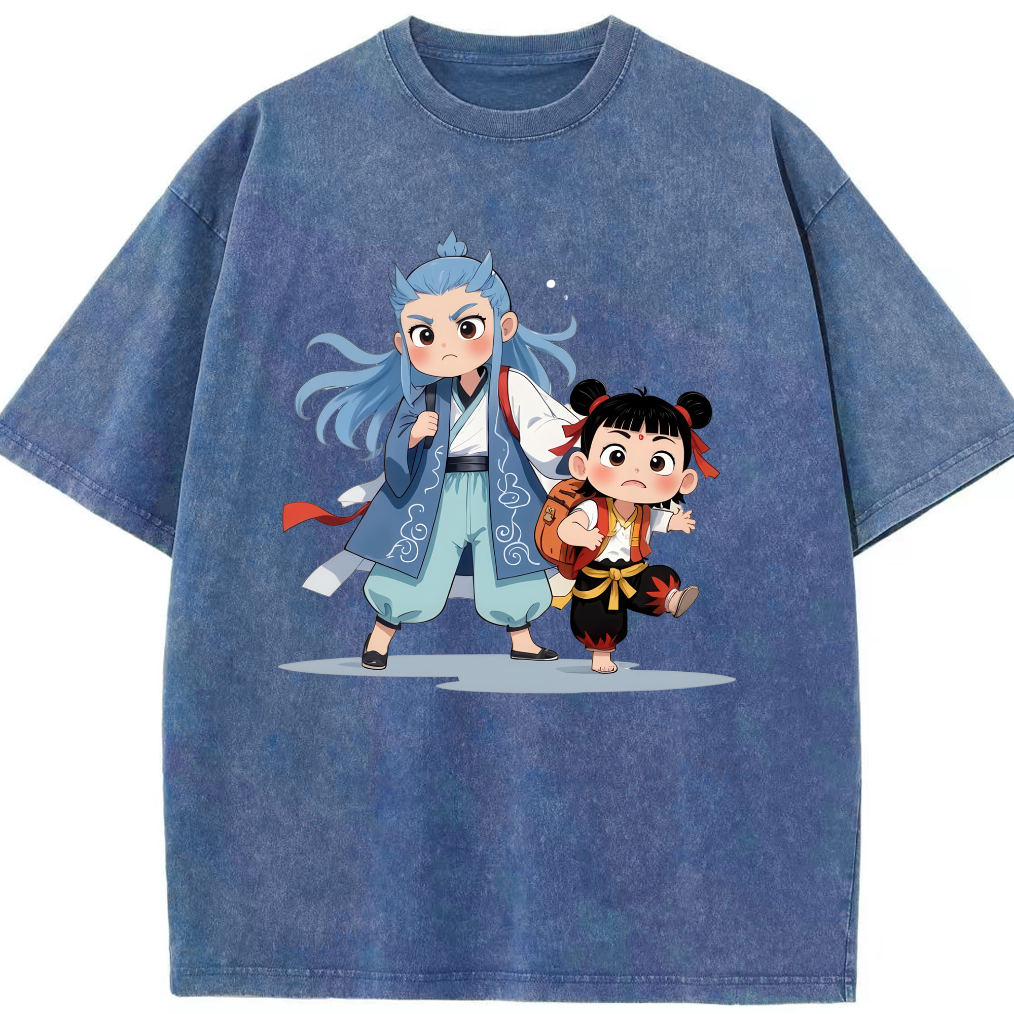 （画像用） Ne Zha 2 ナタ 魔童の大暴れ 綿100% ヴィンテージ風 半袖Tシャツ（フロントプリント）