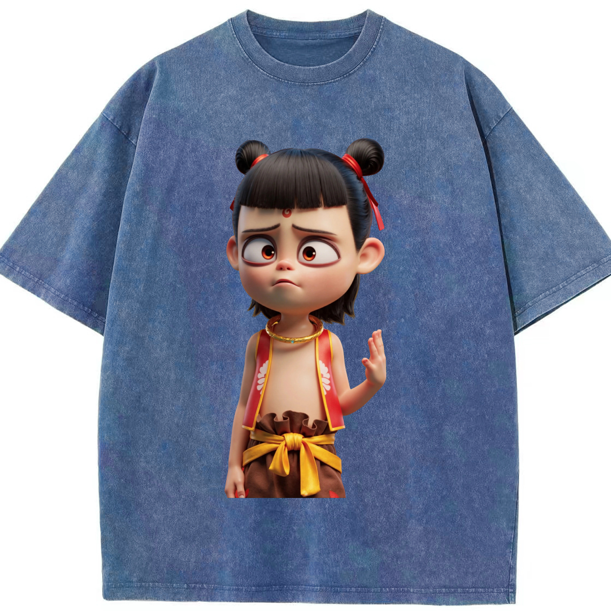 （画像用） Ne Zha 2 ナタ 魔童の大暴れ 綿100% ヴィンテージ風 半袖Tシャツ（フロントプリント）