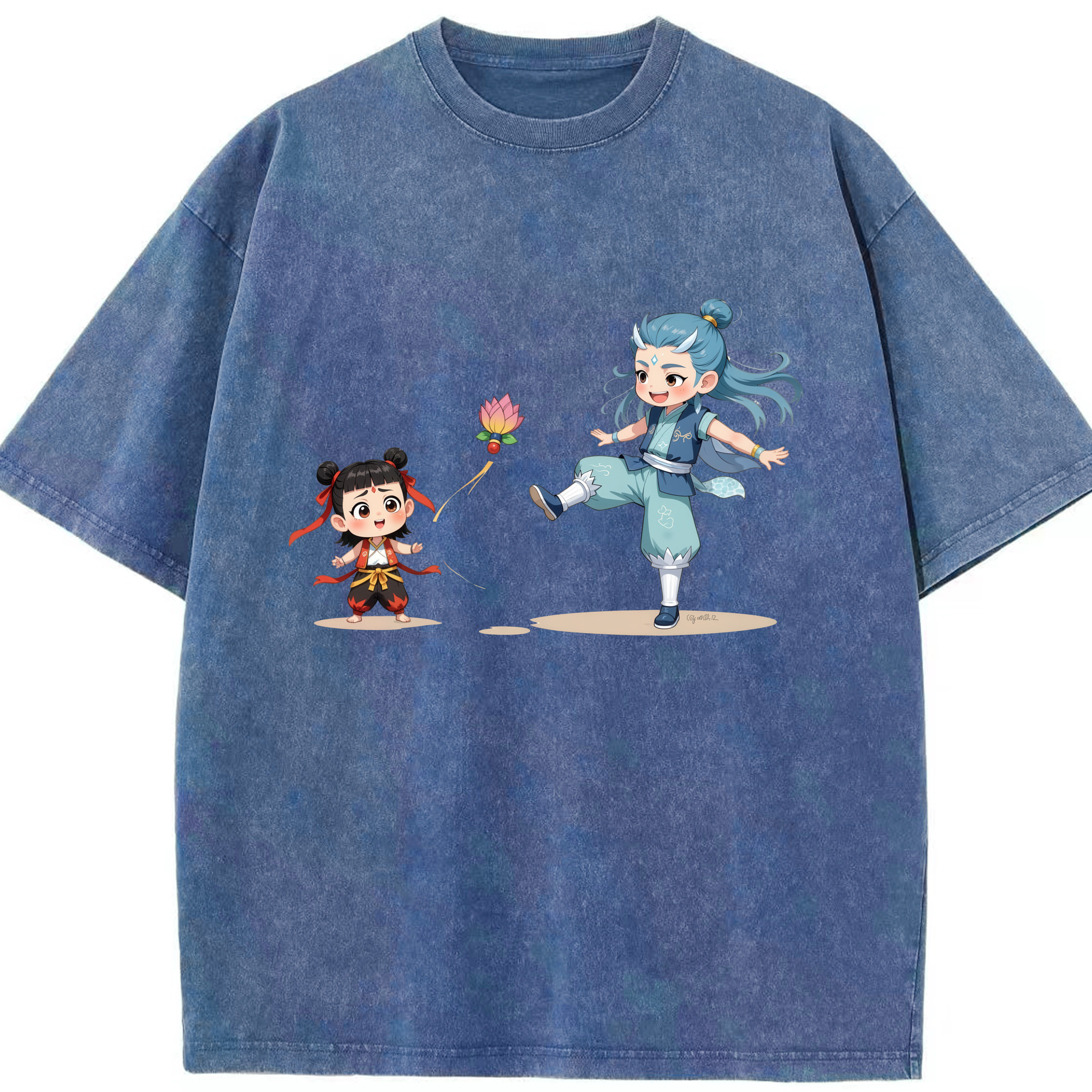 （画像用） Ne Zha 2 ナタ 魔童の大暴れ 綿100% ヴィンテージ風 半袖Tシャツ（フロントプリント）