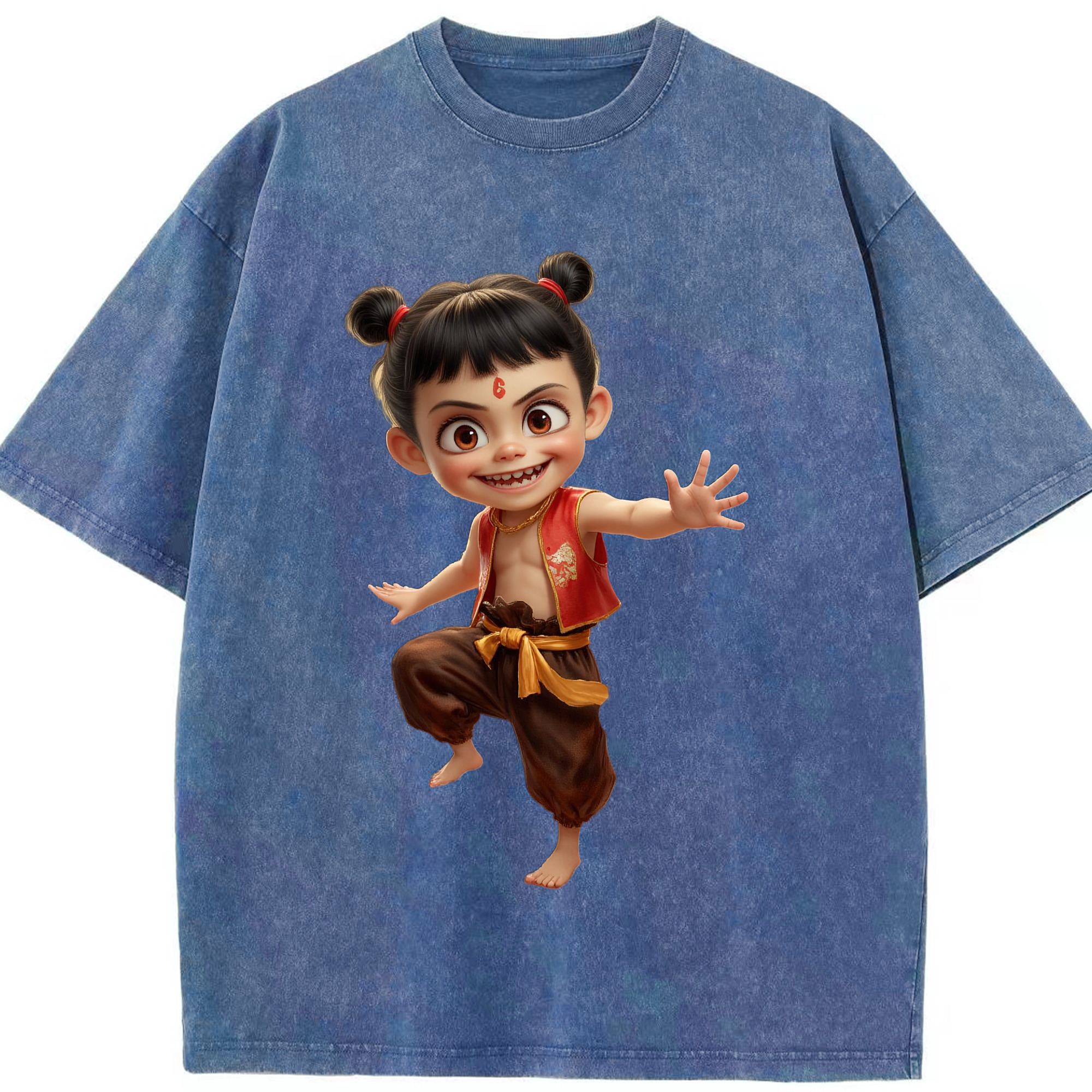 （画像用） Ne Zha 2 ナタ 魔童の大暴れ 綿100% ヴィンテージ風 半袖Tシャツ（フロントプリント）