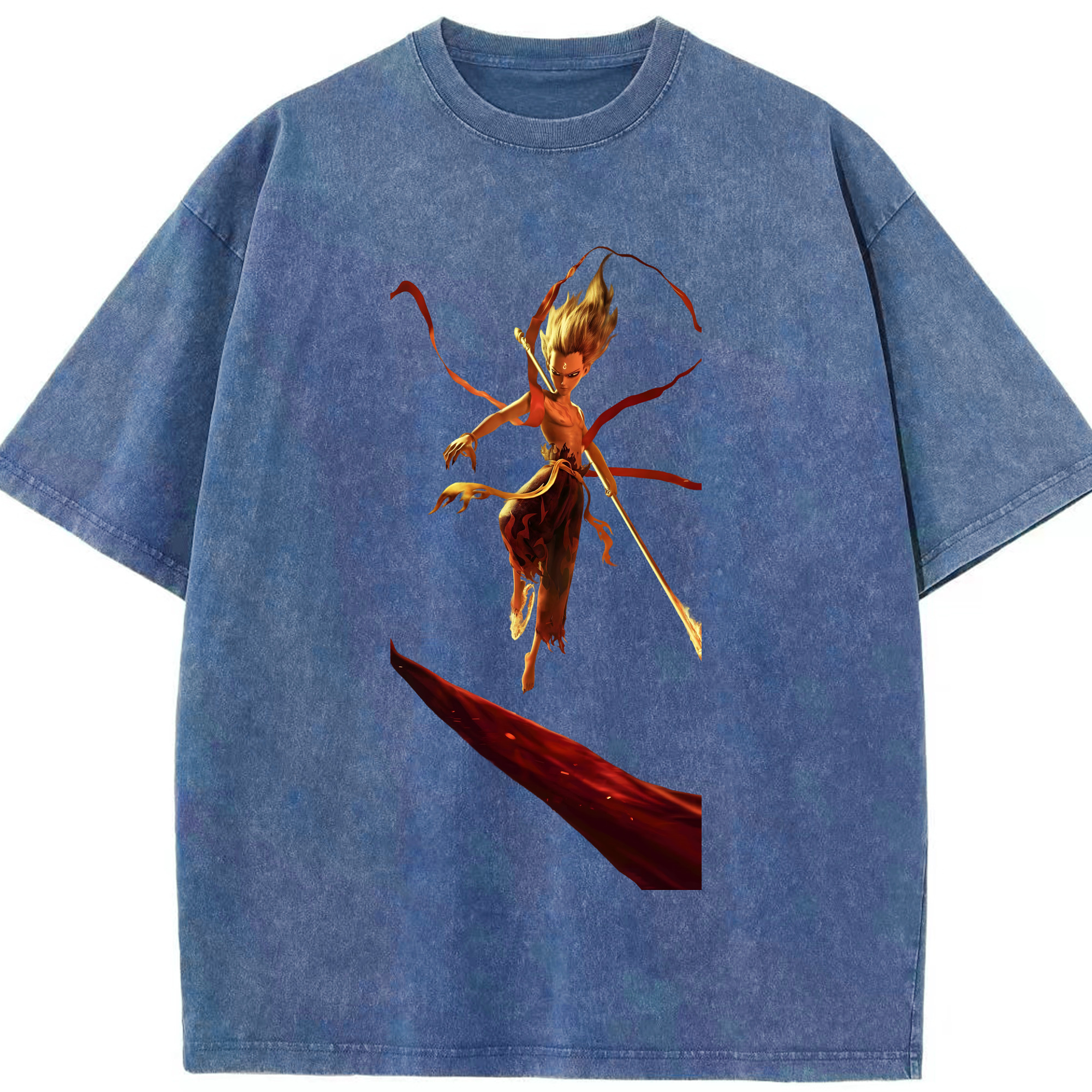（画像用） Ne Zha 2 ナタ 魔童の大暴れ 綿100% ヴィンテージ風 半袖Tシャツ（フロントプリント）