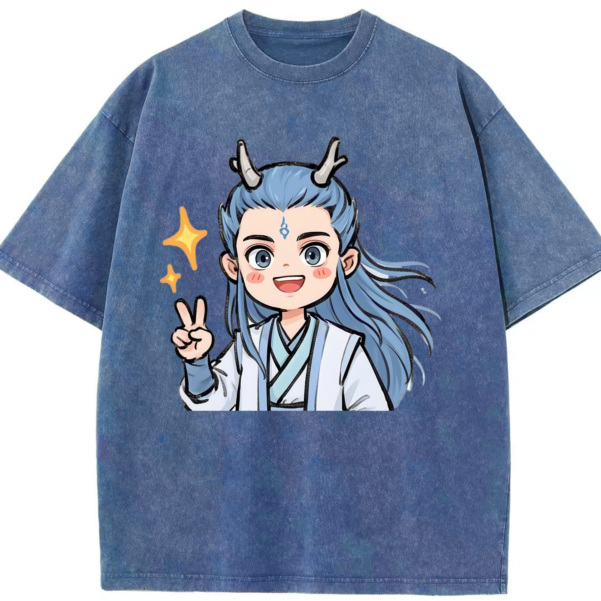 （画像用） Ne Zha 2 ナタ 魔童の大暴れ 綿100% ヴィンテージ風 半袖Tシャツ（フロントプリント）