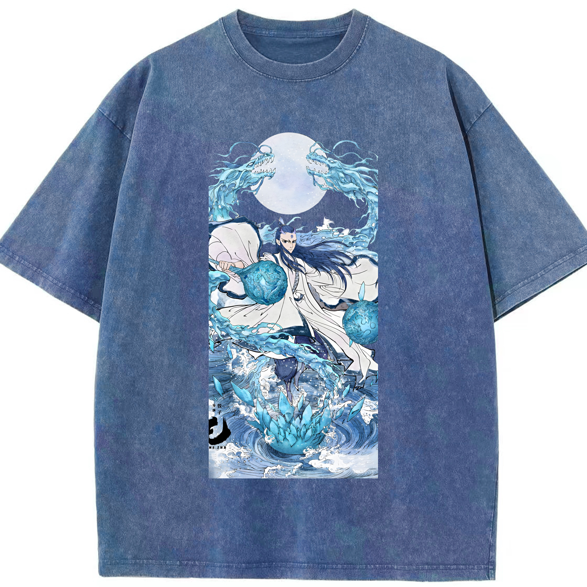 （画像用） Ne Zha 2 ナタ 魔童の大暴れ 綿100% ヴィンテージ風 半袖Tシャツ（フロントプリント）