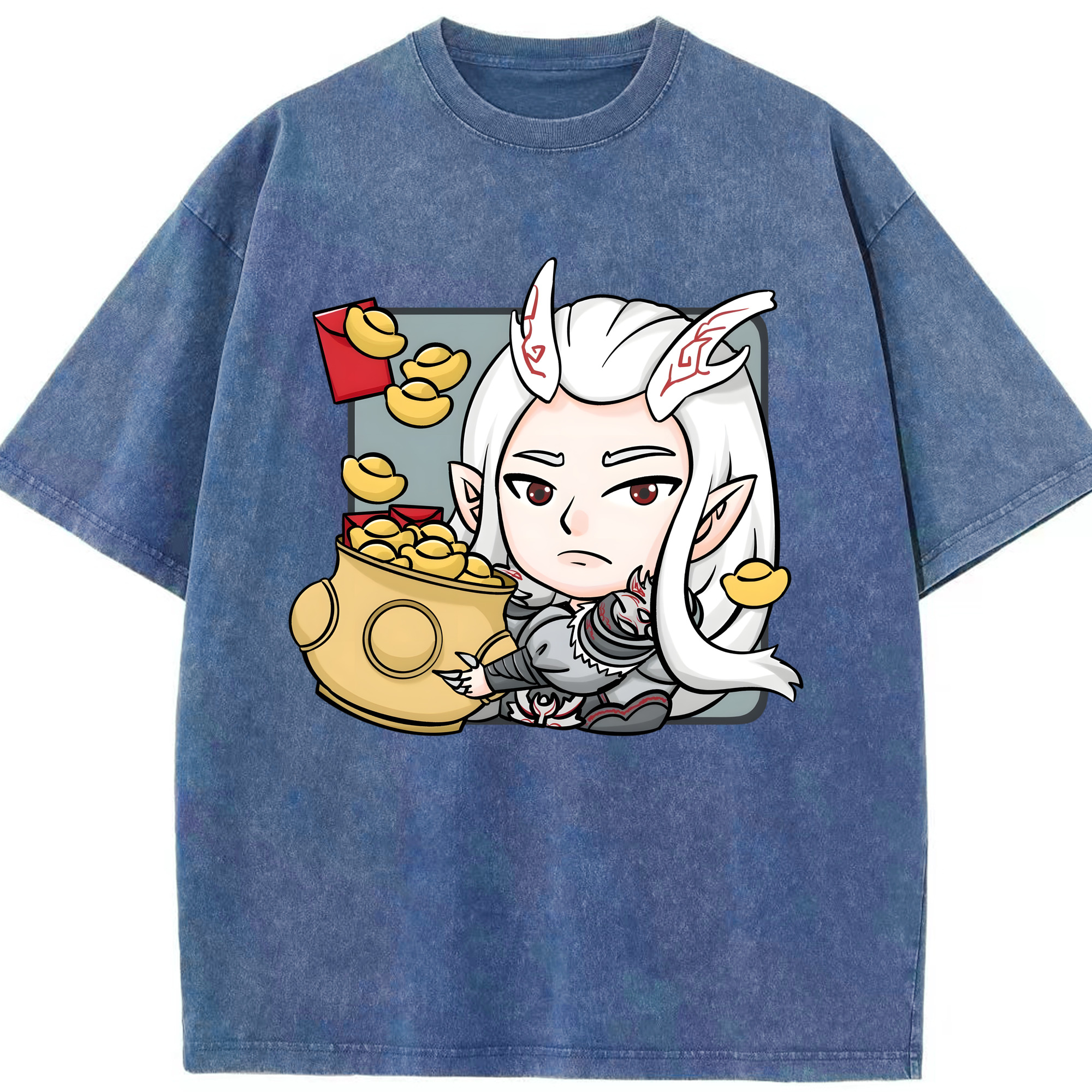 （画像用） Ne Zha 2 ナタ 魔童の大暴れ 綿100% ヴィンテージ風 半袖Tシャツ（フロントプリント）