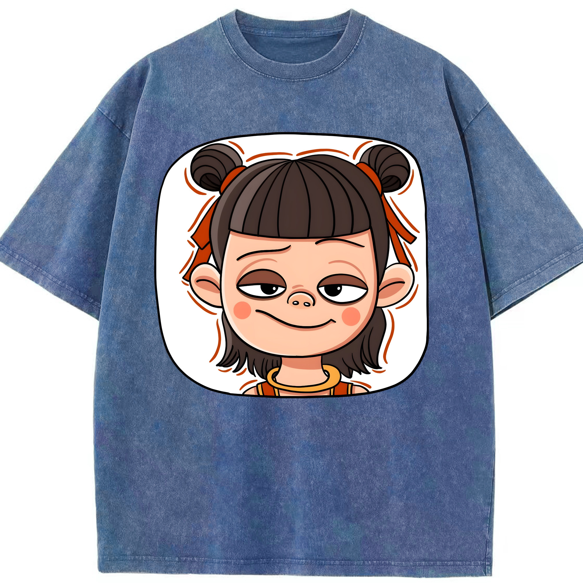 （画像用） Ne Zha 2 ナタ 魔童の大暴れ 綿100% ヴィンテージ風 半袖Tシャツ（フロントプリント）