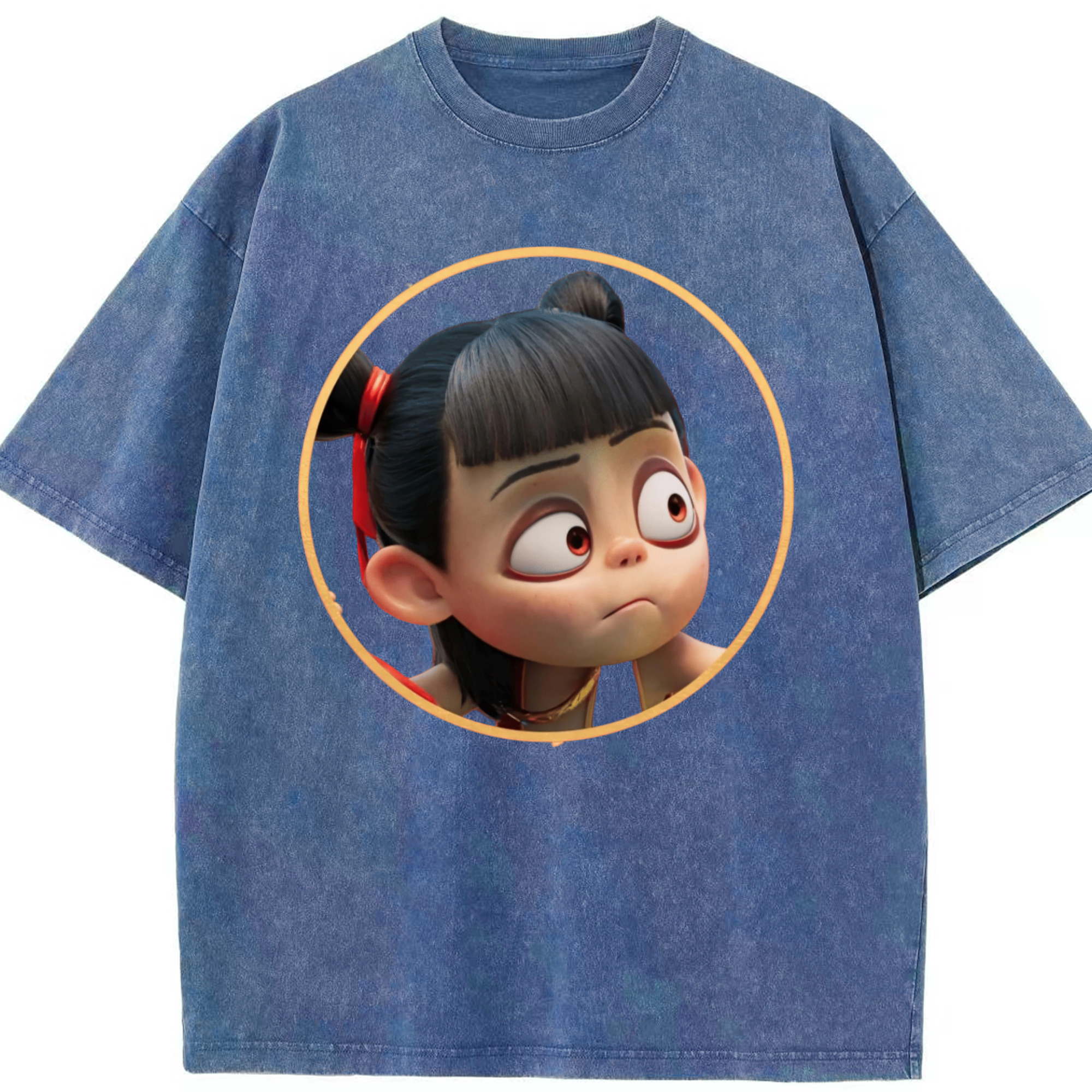 （画像用） Ne Zha 2 ナタ 魔童の大暴れ 綿100% ヴィンテージ風 半袖Tシャツ（フロントプリント）