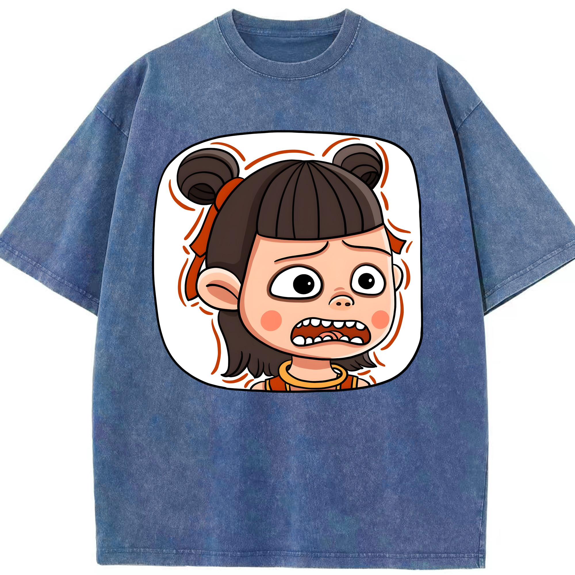 （画像用） Ne Zha 2 ナタ 魔童の大暴れ 綿100% ヴィンテージ風 半袖Tシャツ（フロントプリント）