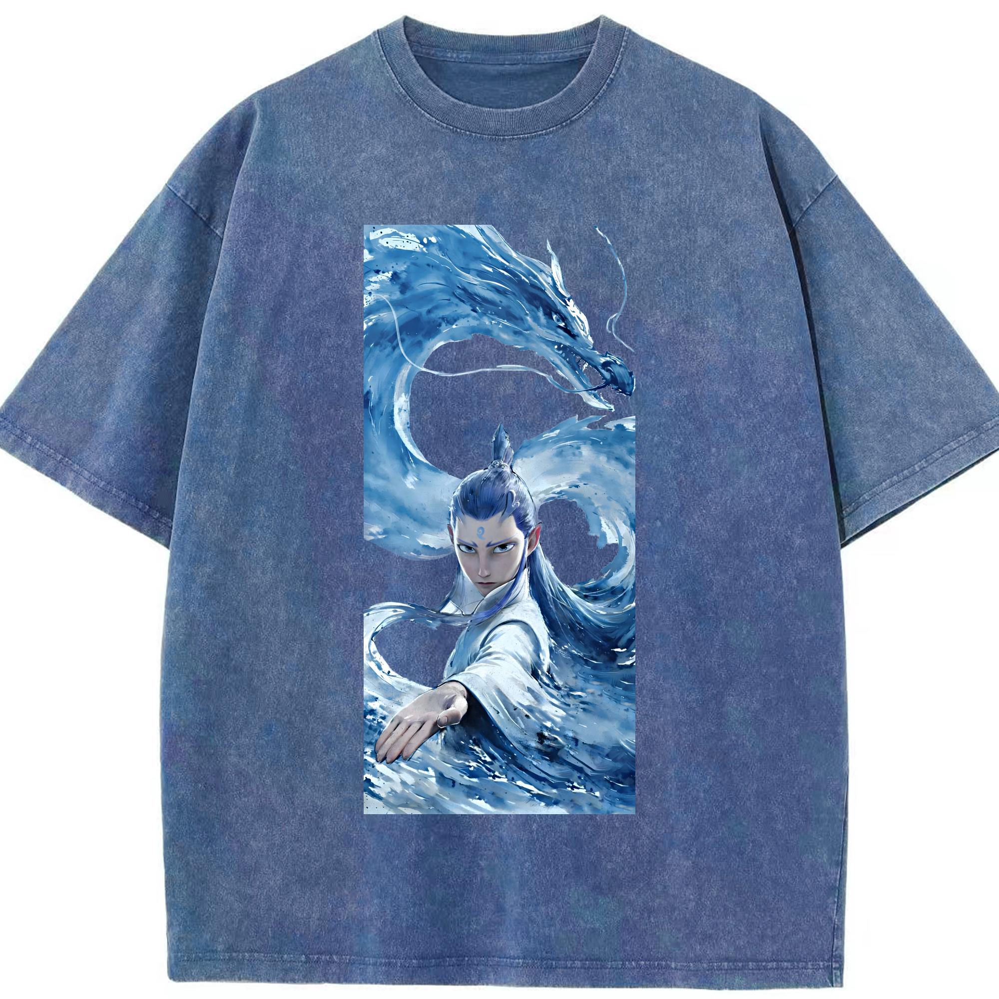 （画像用） Ne Zha 2 ナタ 魔童の大暴れ 綿100% ヴィンテージ風 半袖Tシャツ（フロントプリント）