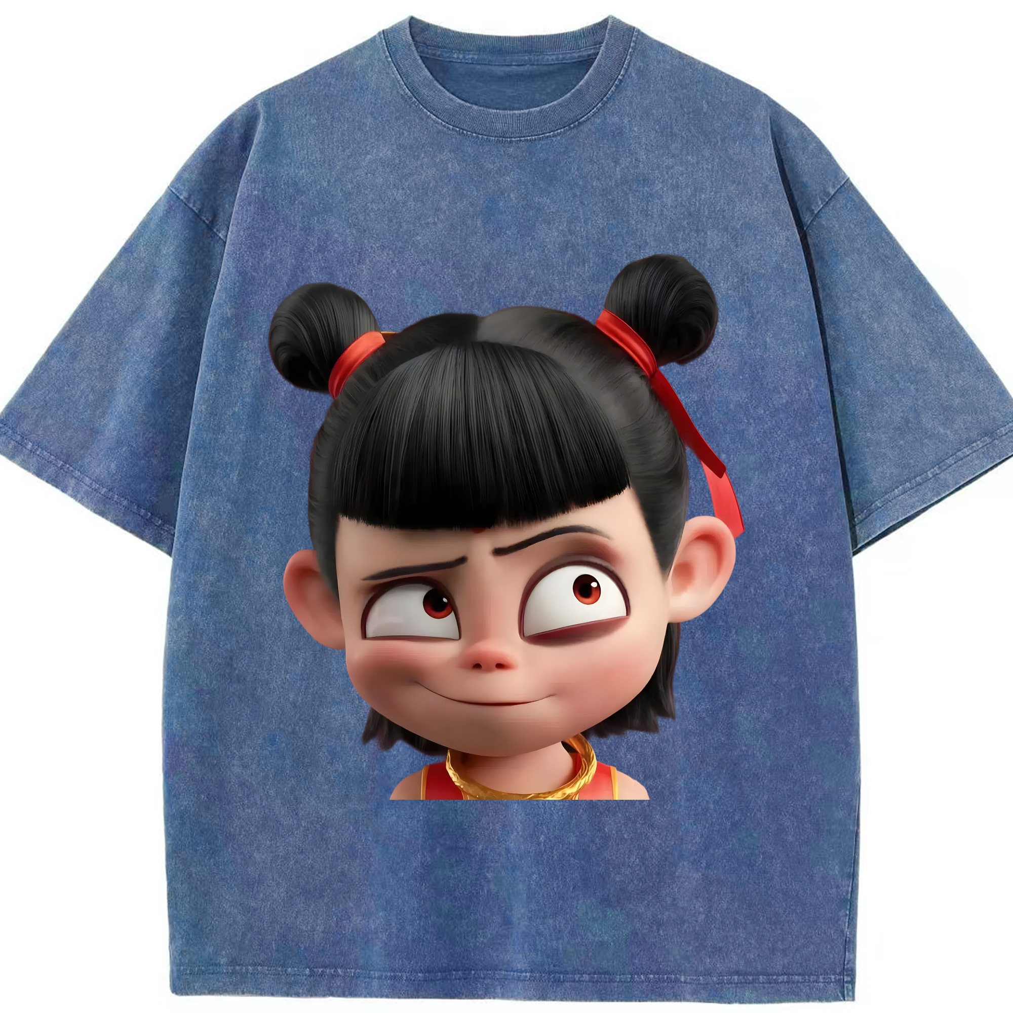 （画像用） Ne Zha 2 ナタ 魔童の大暴れ 綿100% ヴィンテージ風 半袖Tシャツ（フロントプリント）