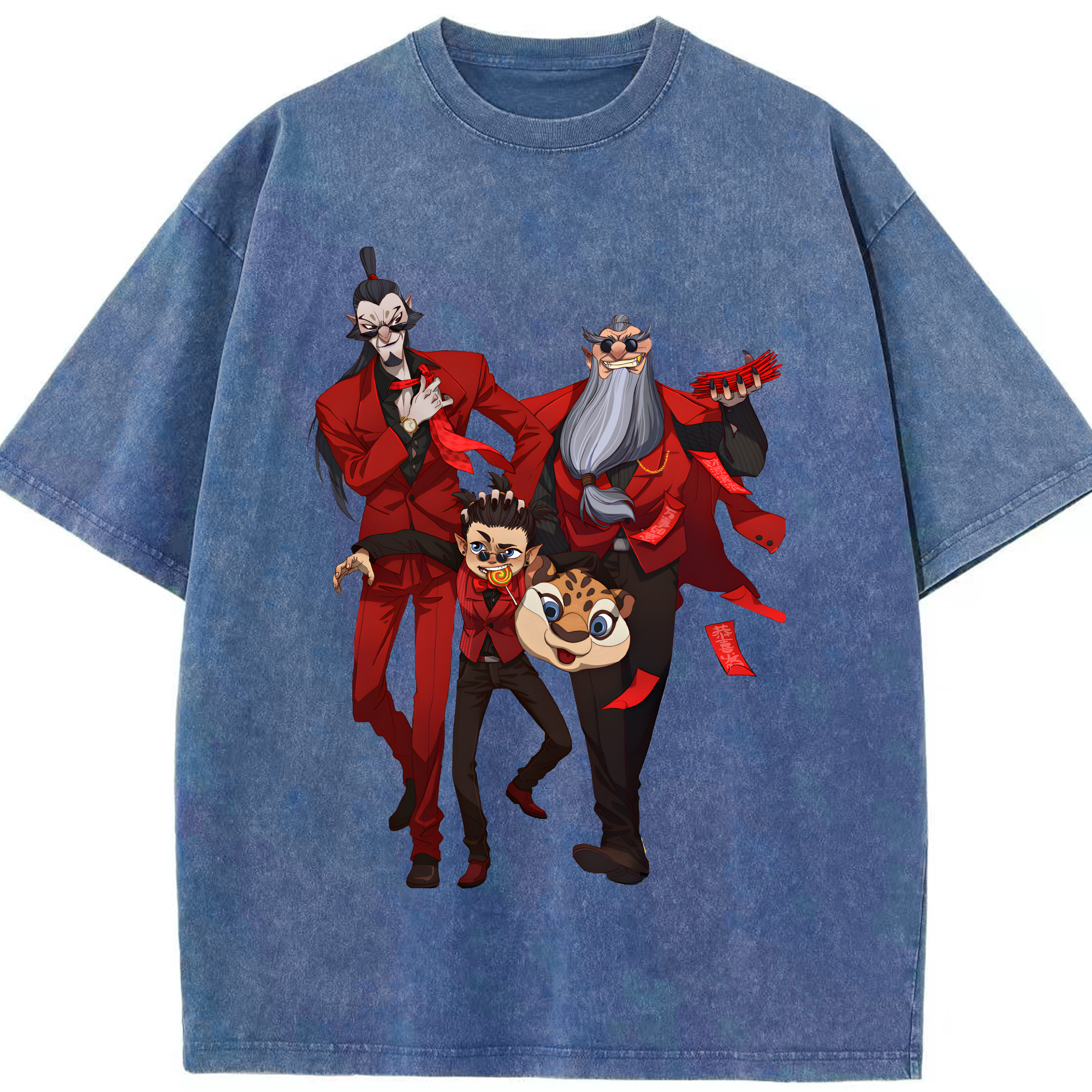 （画像用） Ne Zha 2 ナタ 魔童の大暴れ 綿100% ヴィンテージ風 半袖Tシャツ（フロントプリント）