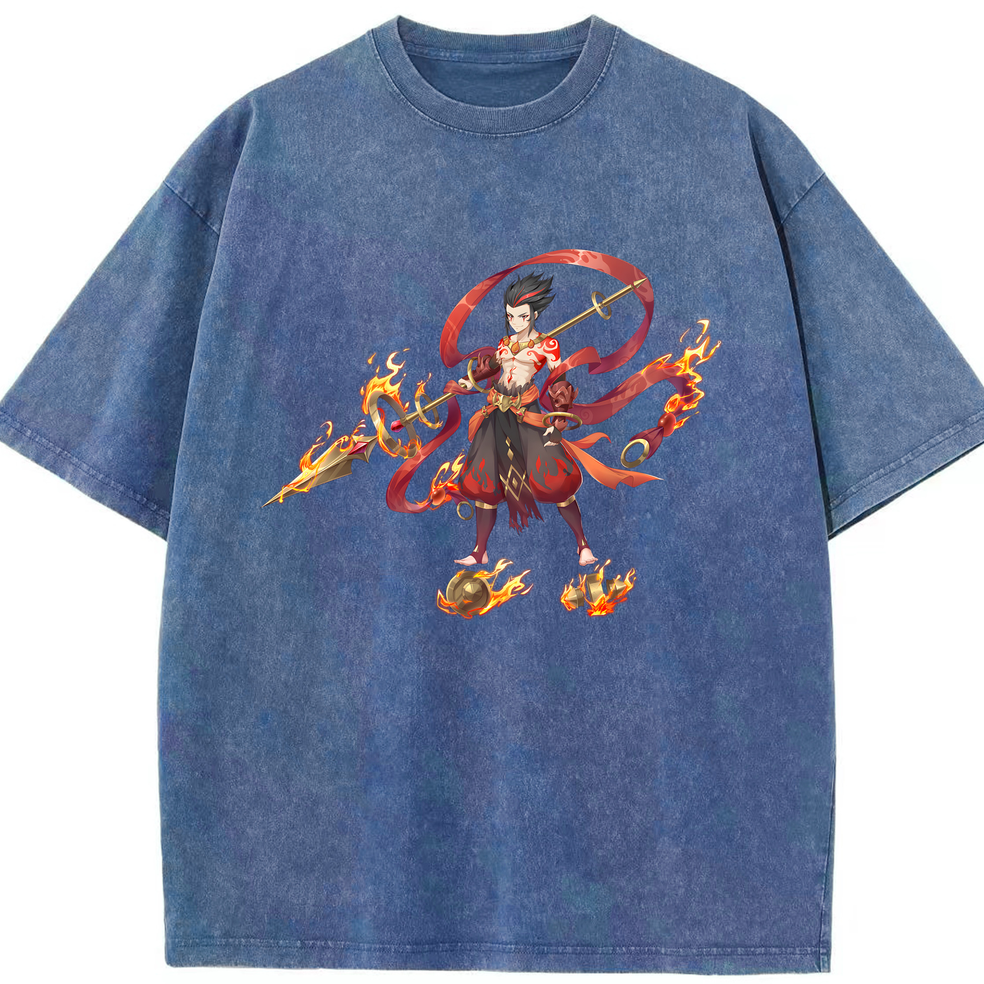 （画像用） Ne Zha 2 ナタ 魔童の大暴れ 綿100% ヴィンテージ風 半袖Tシャツ（フロントプリント）