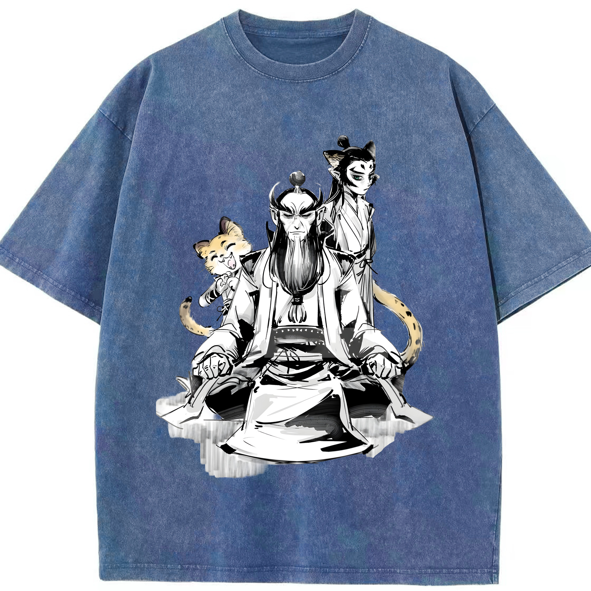 （画像用） Ne Zha 2 ナタ 魔童の大暴れ 綿100% ヴィンテージ風 半袖Tシャツ（フロントプリント）
