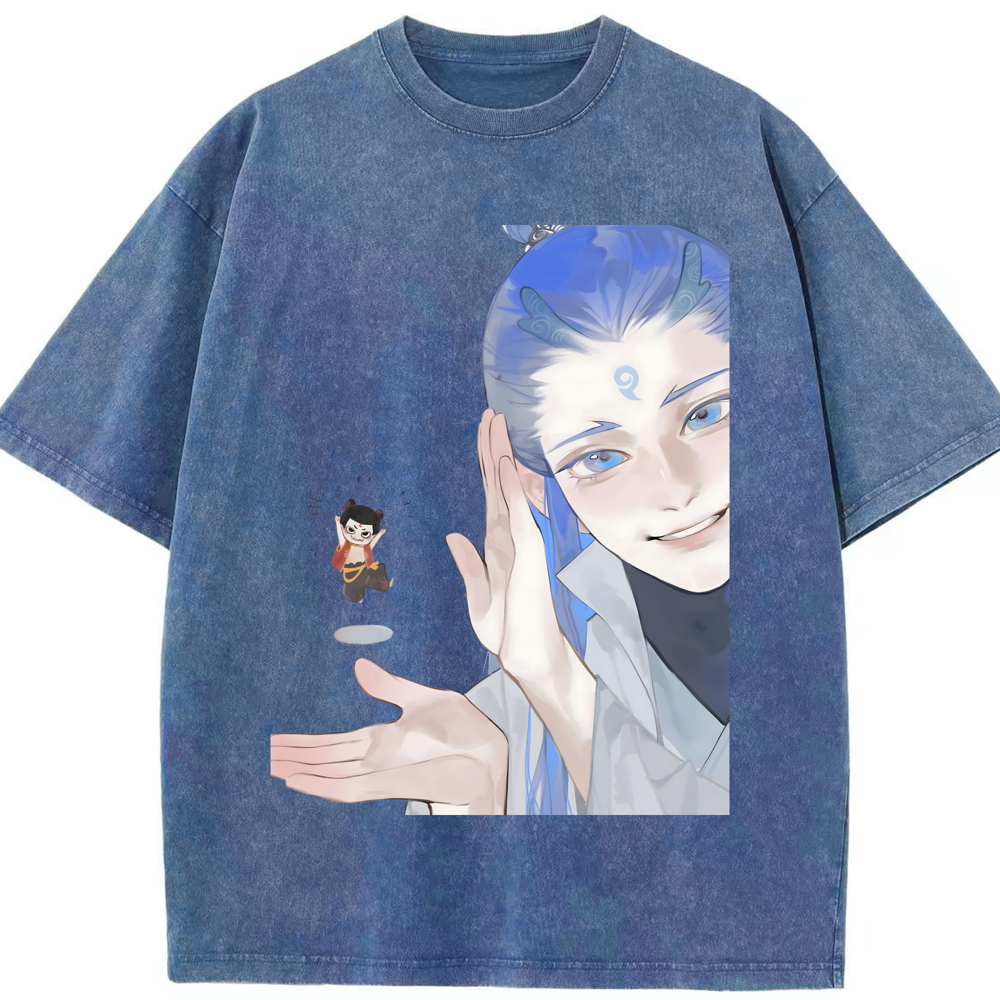 （画像用） Ne Zha 2 ナタ 魔童の大暴れ 綿100% ヴィンテージ風 半袖Tシャツ（フロントプリント）