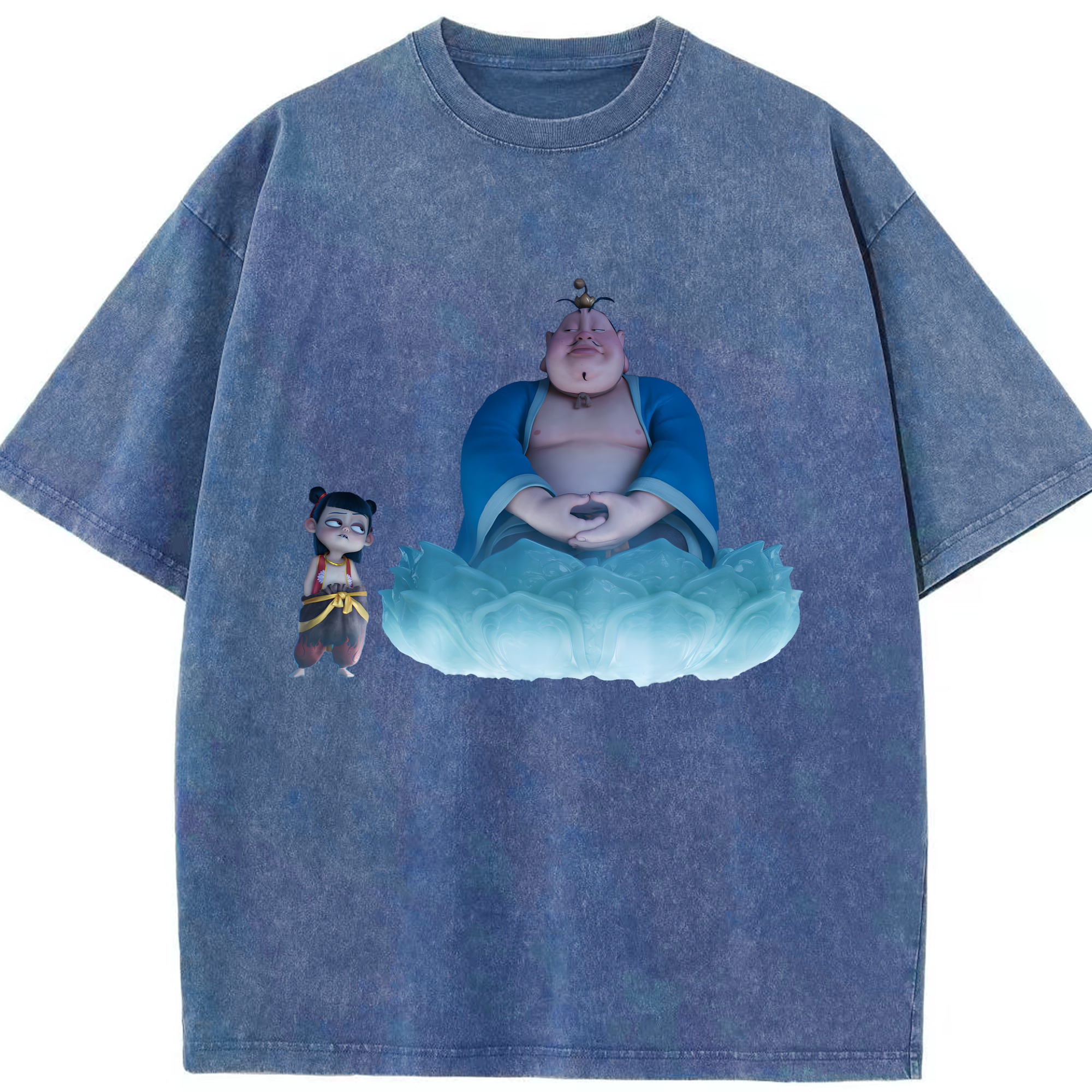 （画像用） Ne Zha 2 ナタ 魔童の大暴れ 綿100% ヴィンテージ風 半袖Tシャツ（フロントプリント）