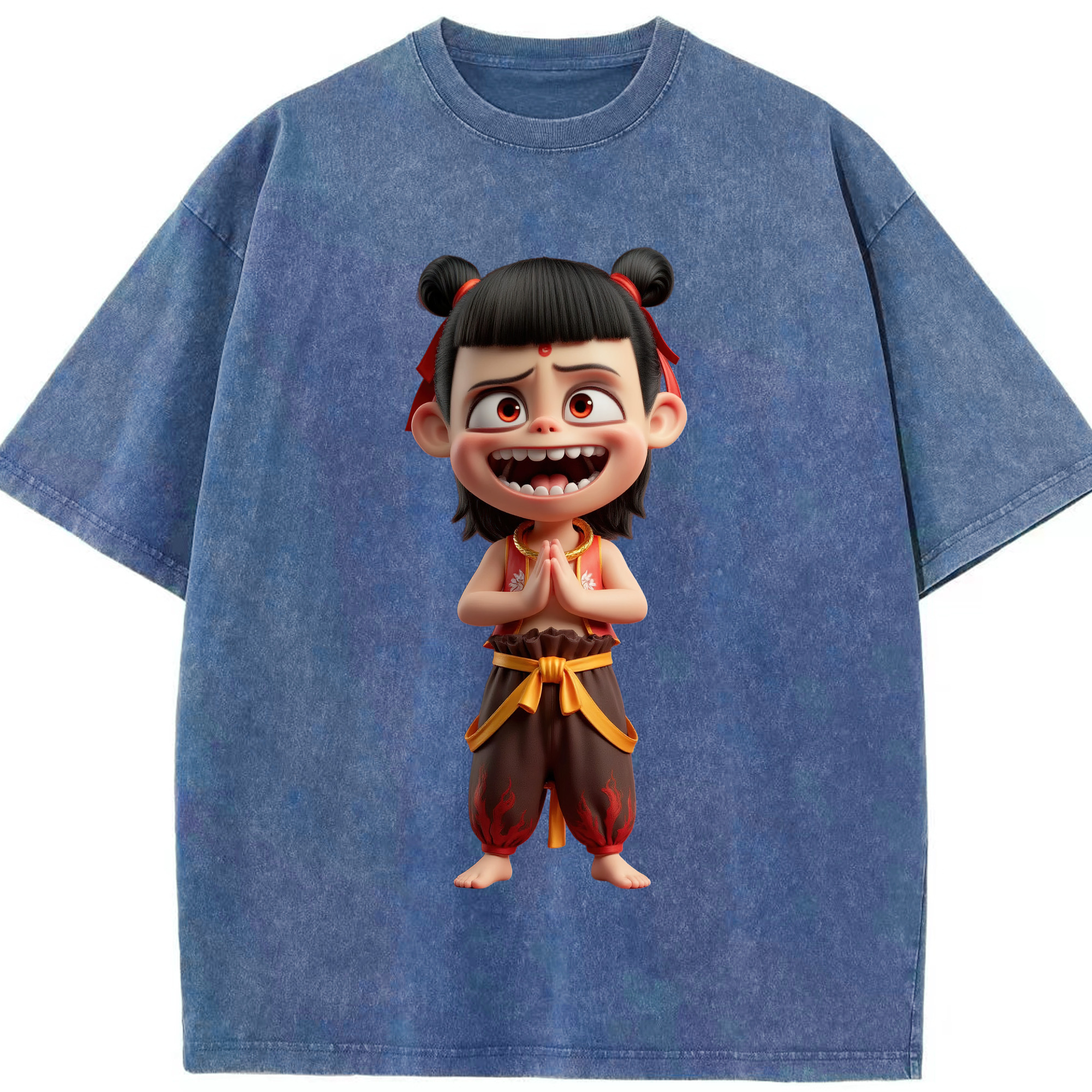 （画像用） Ne Zha 2 ナタ 魔童の大暴れ 綿100% ヴィンテージ風 半袖Tシャツ（フロントプリント）
