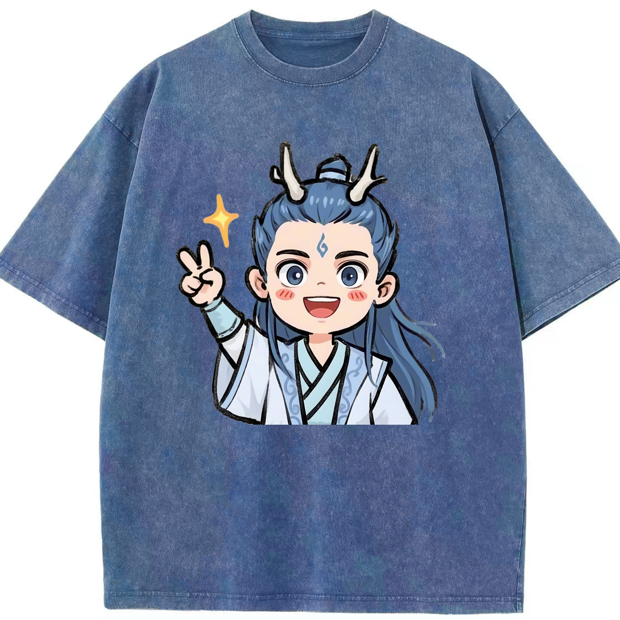 （画像用） Ne Zha 2 ナタ 魔童の大暴れ 綿100% ヴィンテージ風 半袖Tシャツ（フロントプリント）