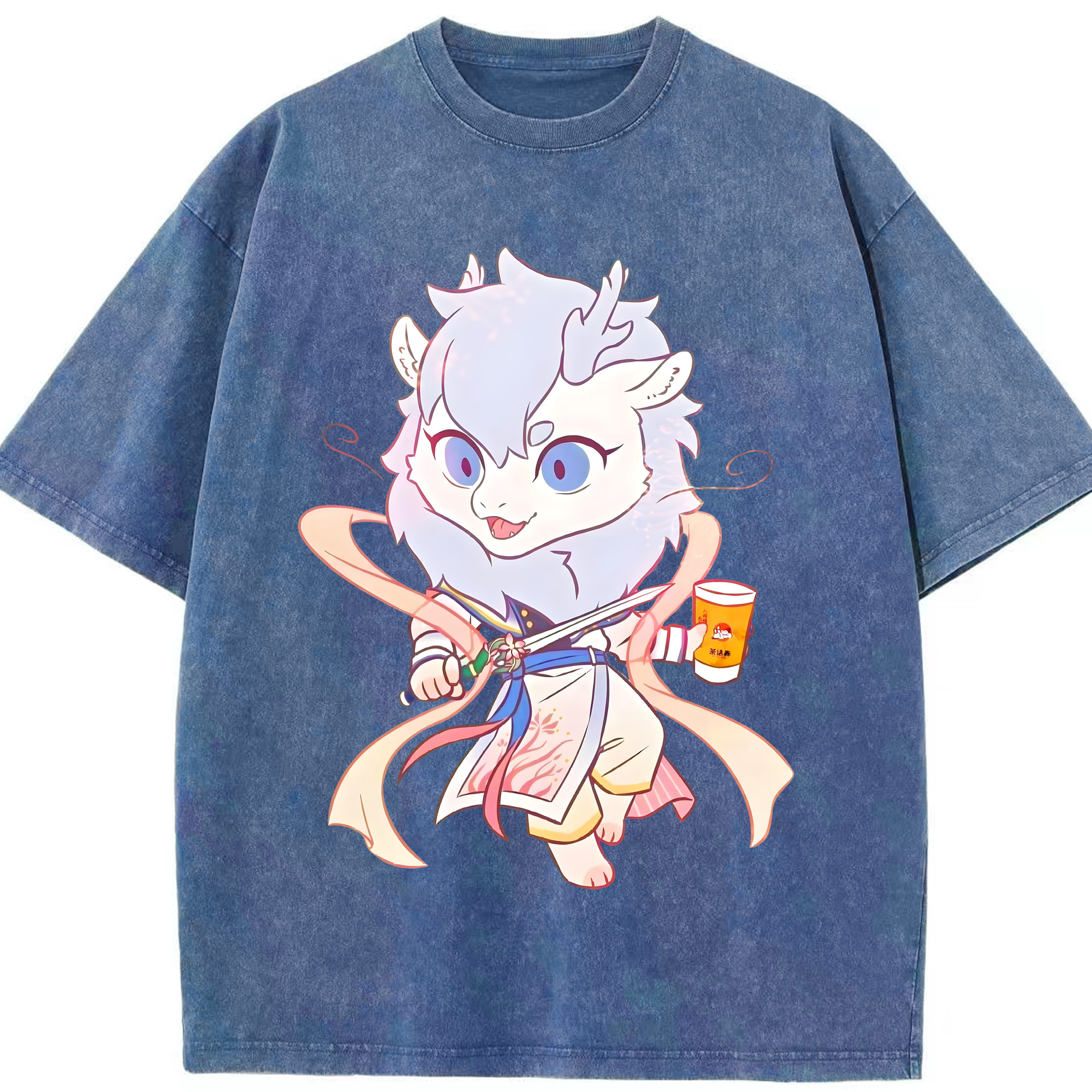 （画像用） Ne Zha 2 ナタ 魔童の大暴れ 綿100% ヴィンテージ風 半袖Tシャツ（フロントプリント）