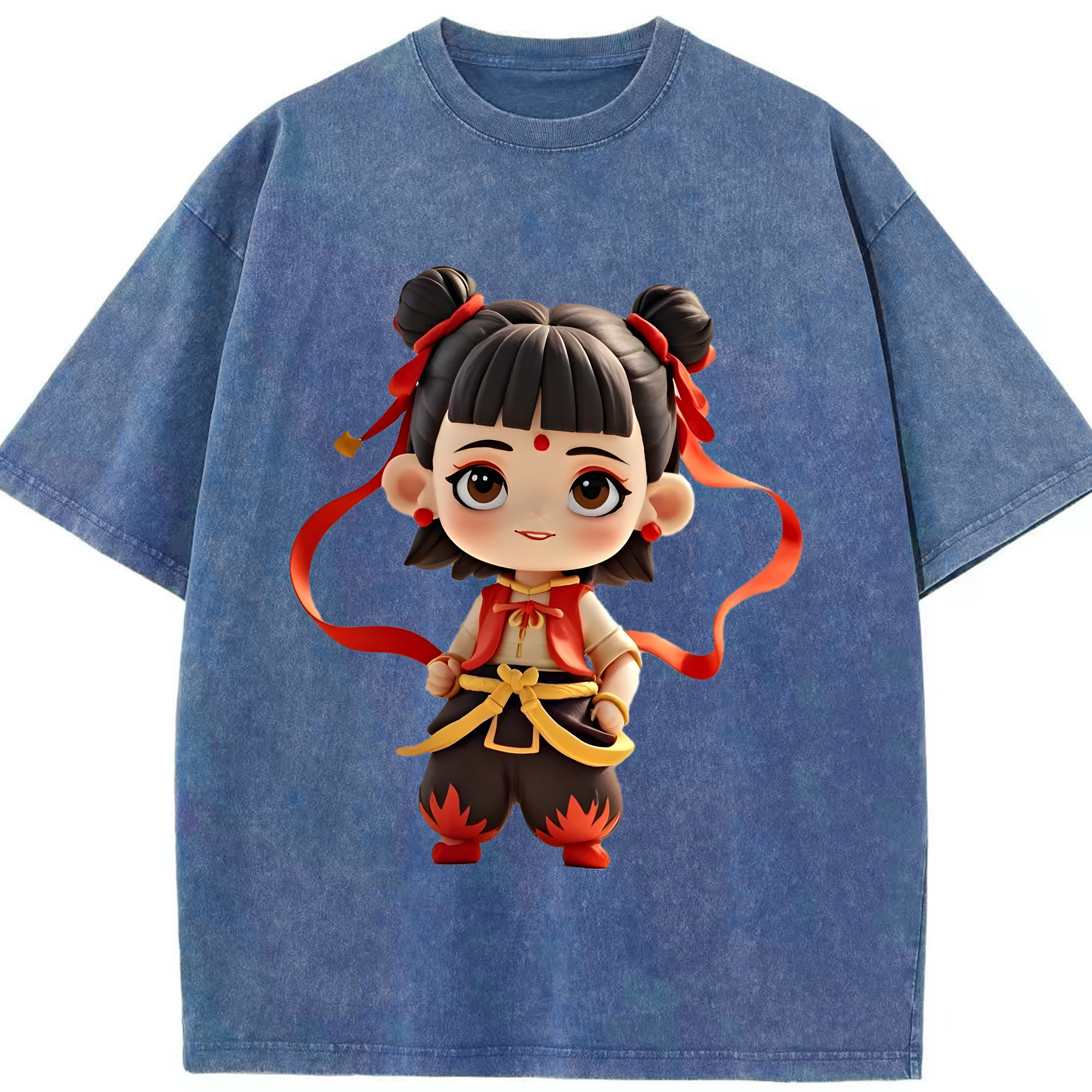 （画像用） Ne Zha 2 ナタ 魔童の大暴れ 綿100% ヴィンテージ風 半袖Tシャツ（フロントプリント）
