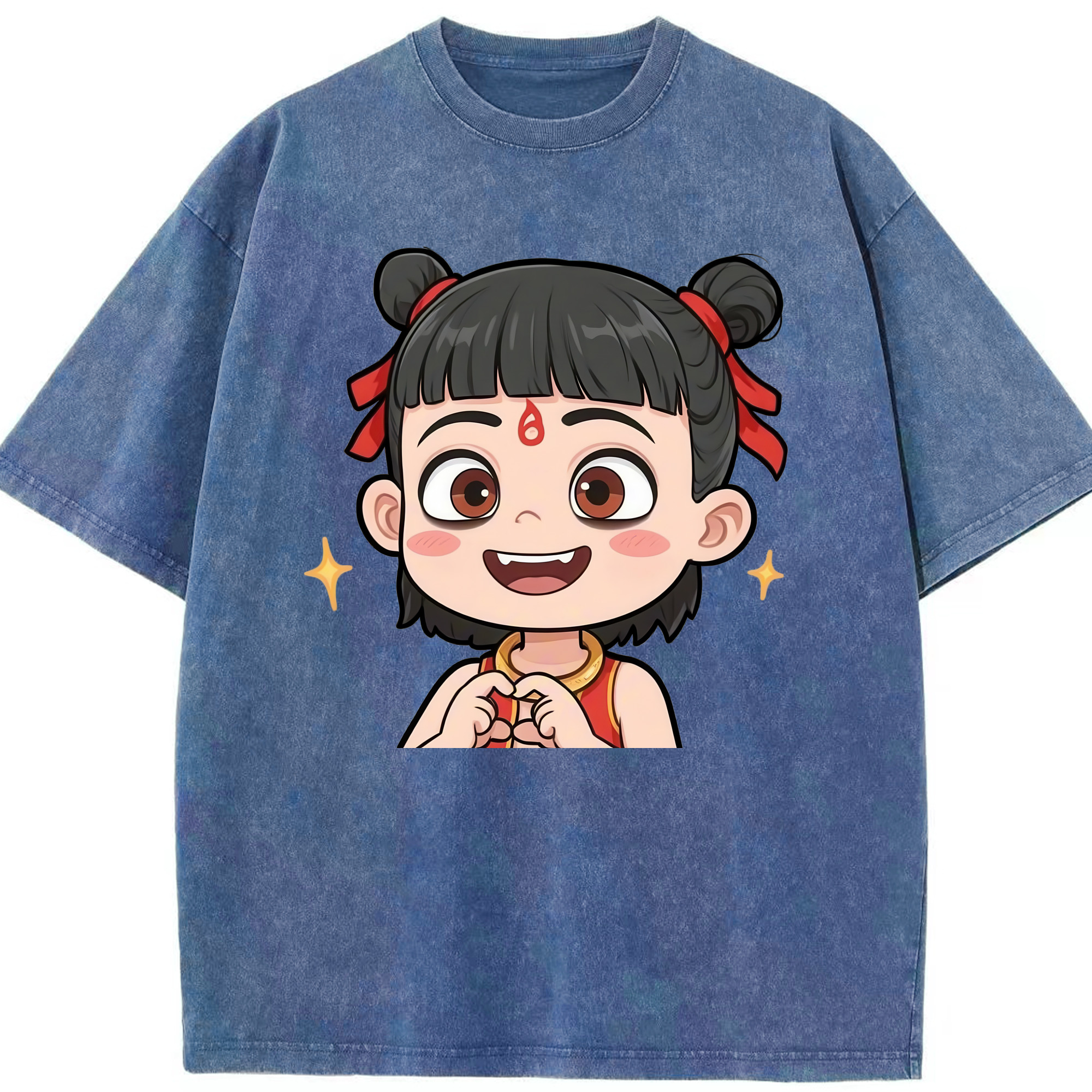 （画像用） Ne Zha 2 ナタ 魔童の大暴れ 綿100% ヴィンテージ風 半袖Tシャツ（フロントプリント）