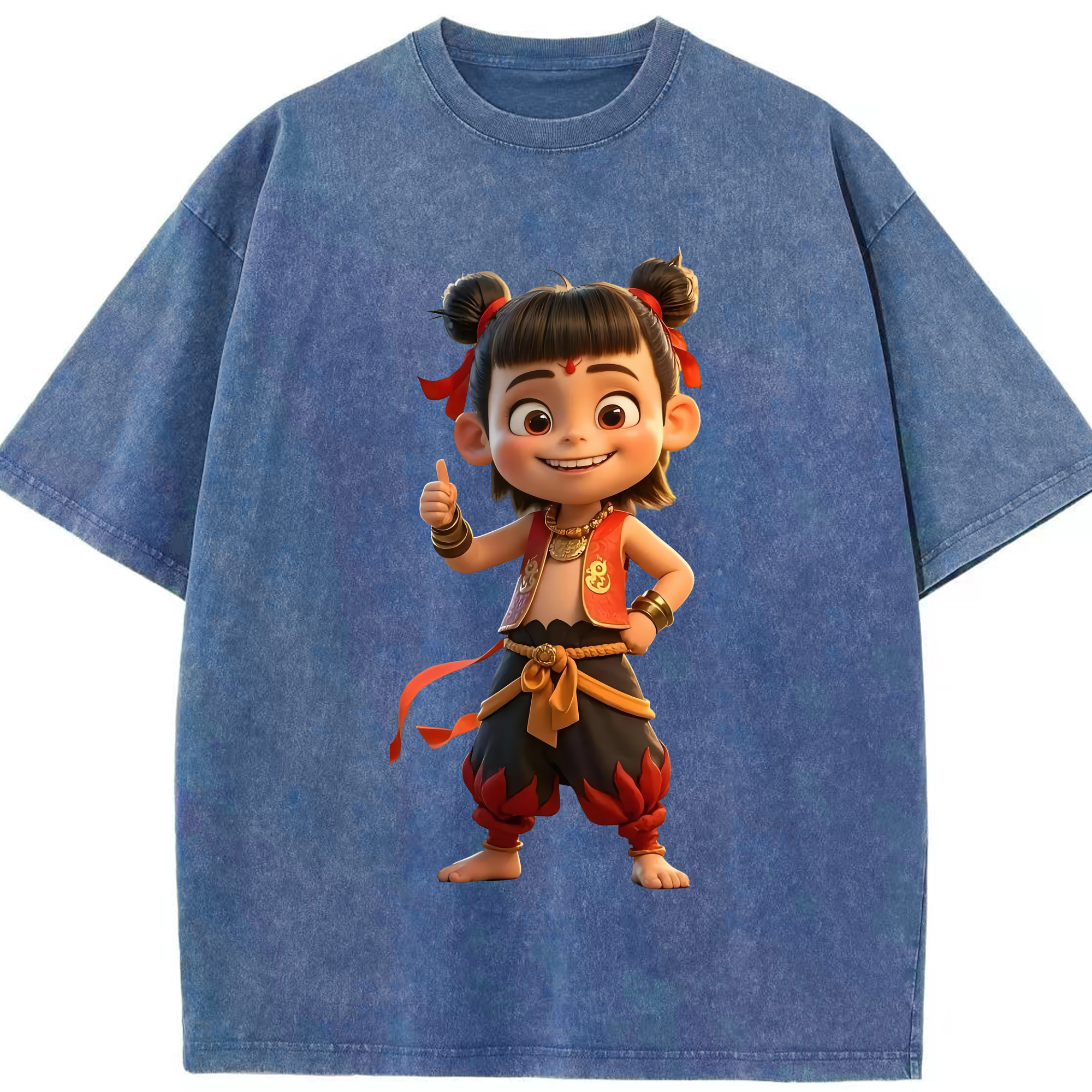 （画像用） Ne Zha 2 ナタ 魔童の大暴れ 綿100% ヴィンテージ風 半袖Tシャツ（フロントプリント）