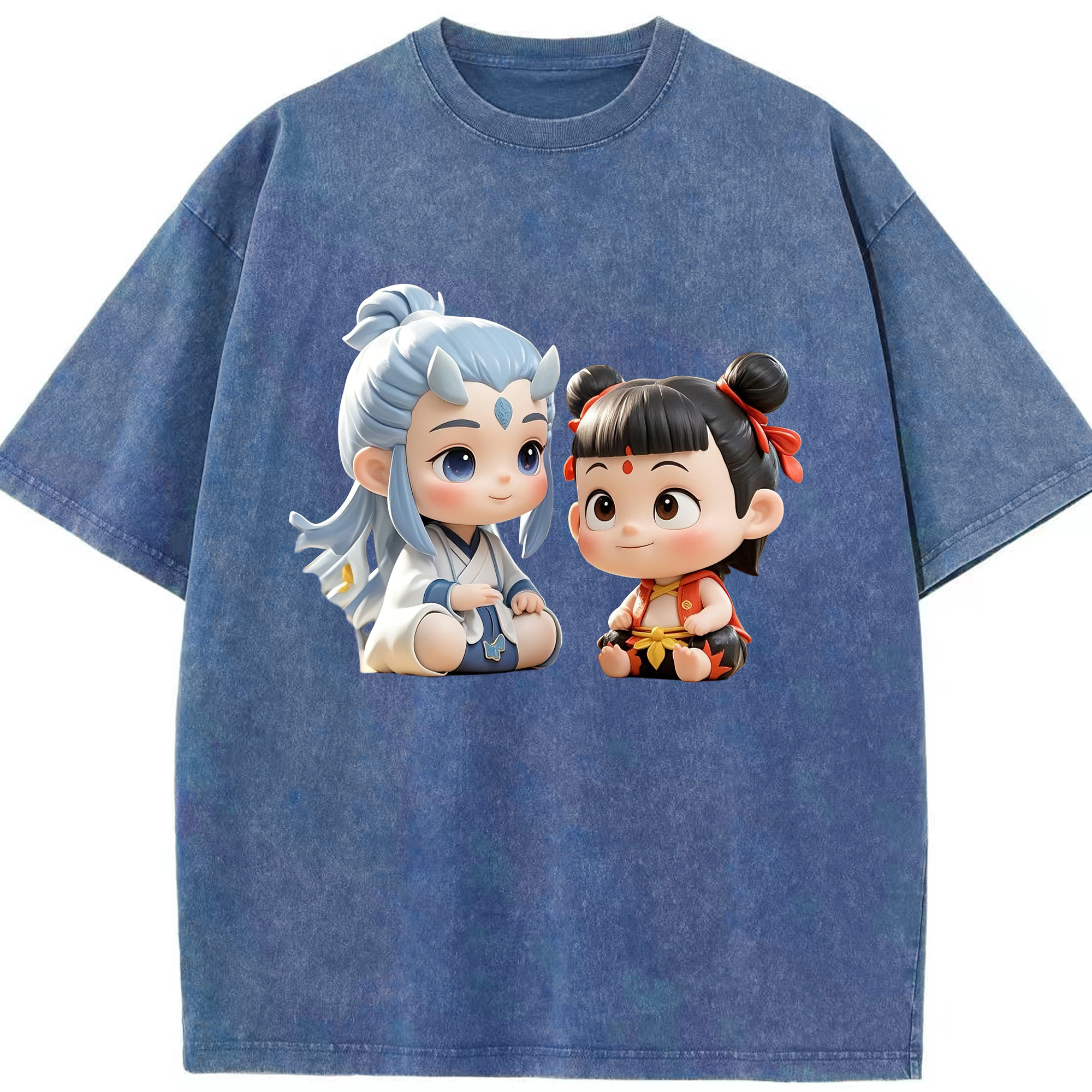 （画像用） Ne Zha 2 ナタ 魔童の大暴れ 綿100% ヴィンテージ風 半袖Tシャツ（フロントプリント）