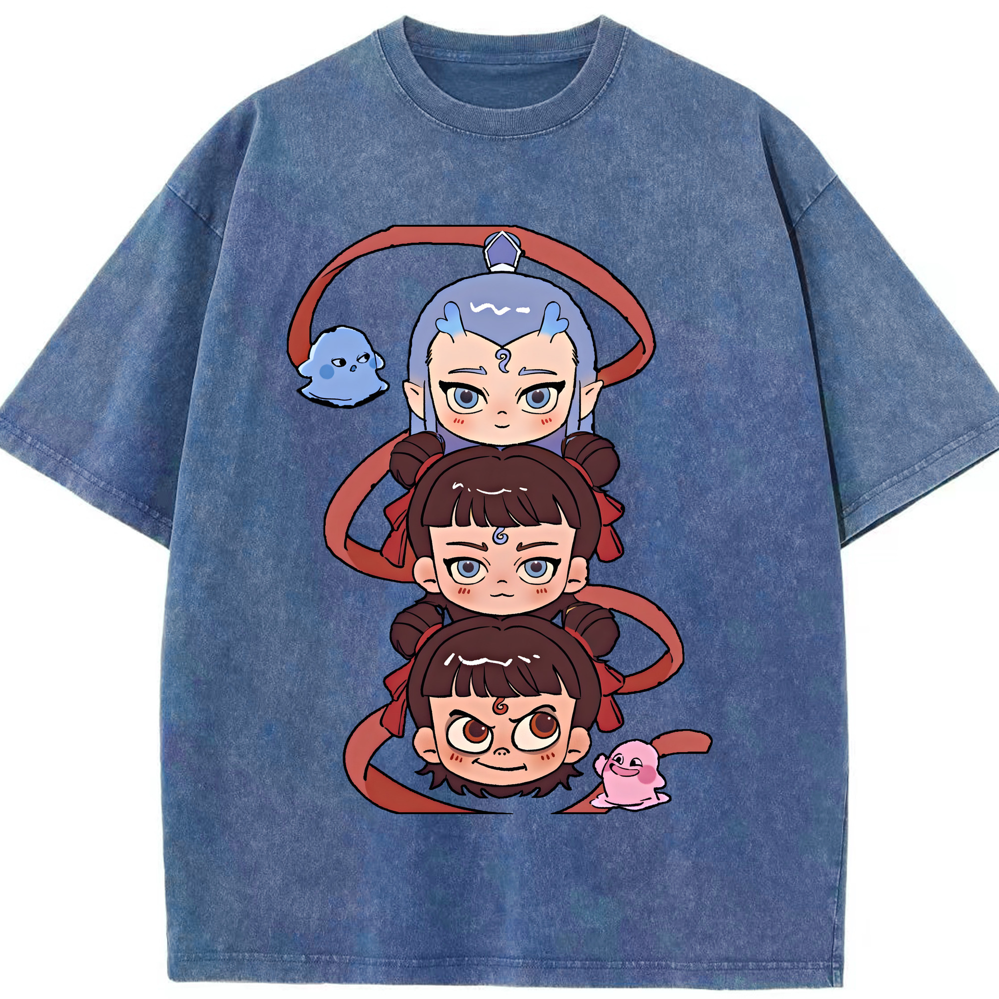 （画像用） Ne Zha 2 ナタ 魔童の大暴れ 綿100% ヴィンテージ風 半袖Tシャツ（フロントプリント）