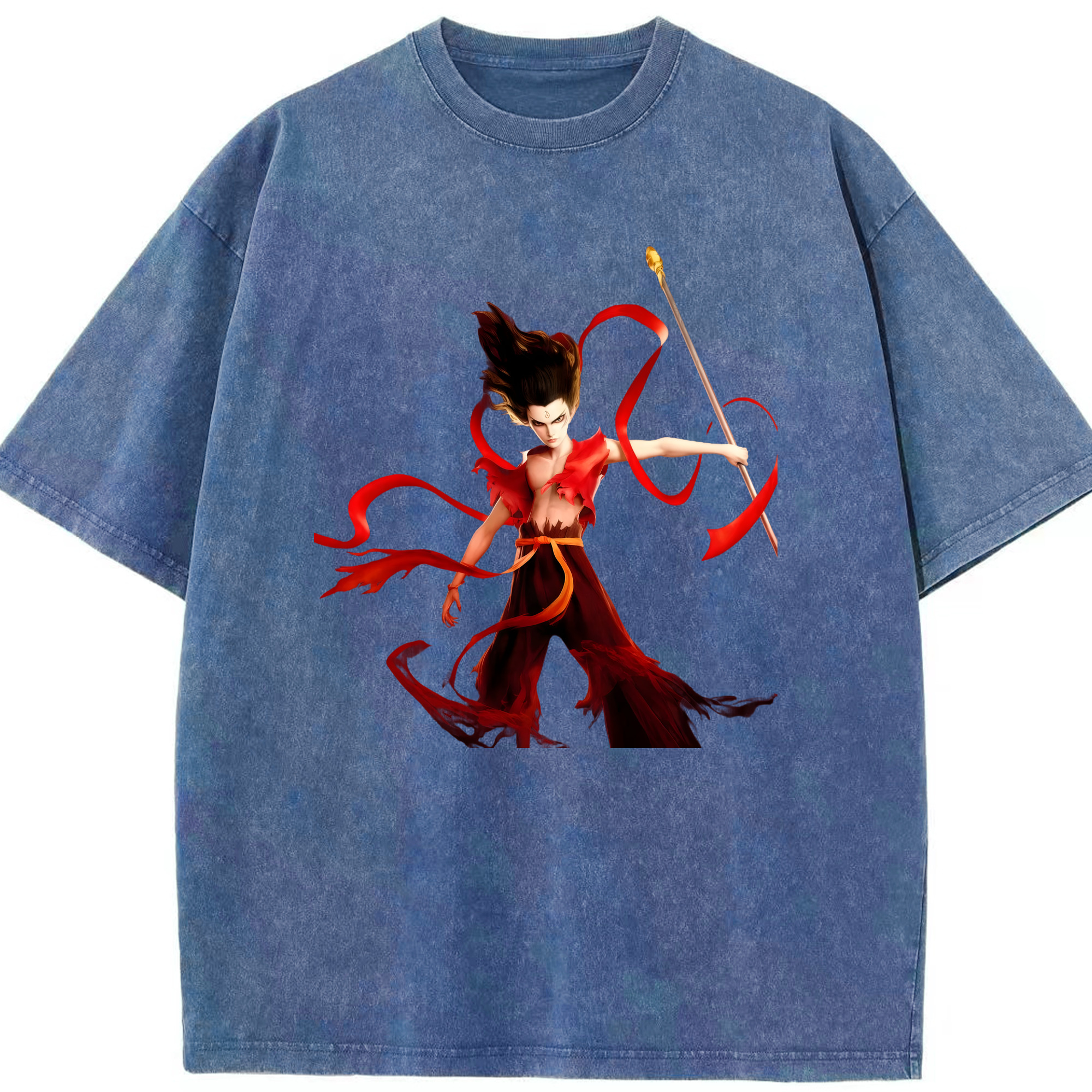 （画像用） Ne Zha 2 ナタ 魔童の大暴れ 綿100% ヴィンテージ風 半袖Tシャツ（フロントプリント）