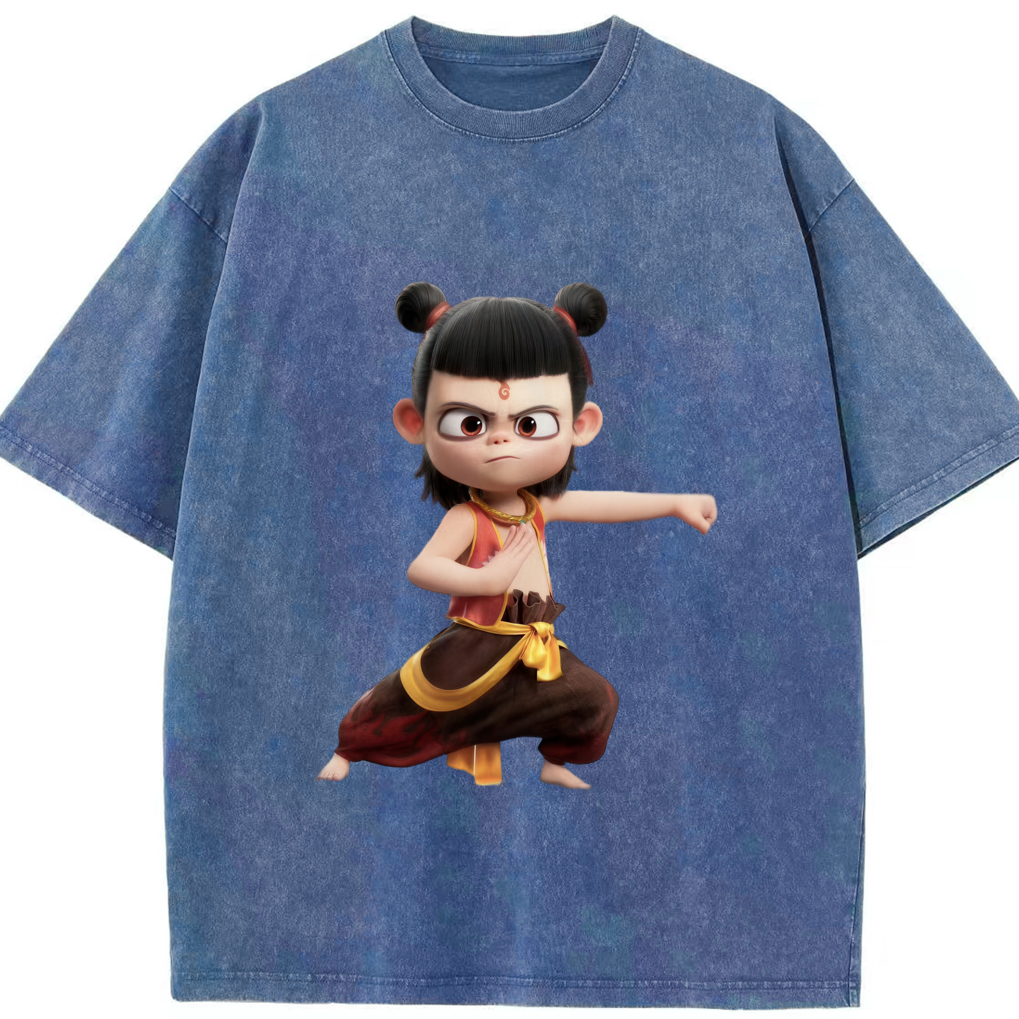 （画像用） Ne Zha 2 ナタ 魔童の大暴れ 綿100% ヴィンテージ風 半袖Tシャツ（フロントプリント）