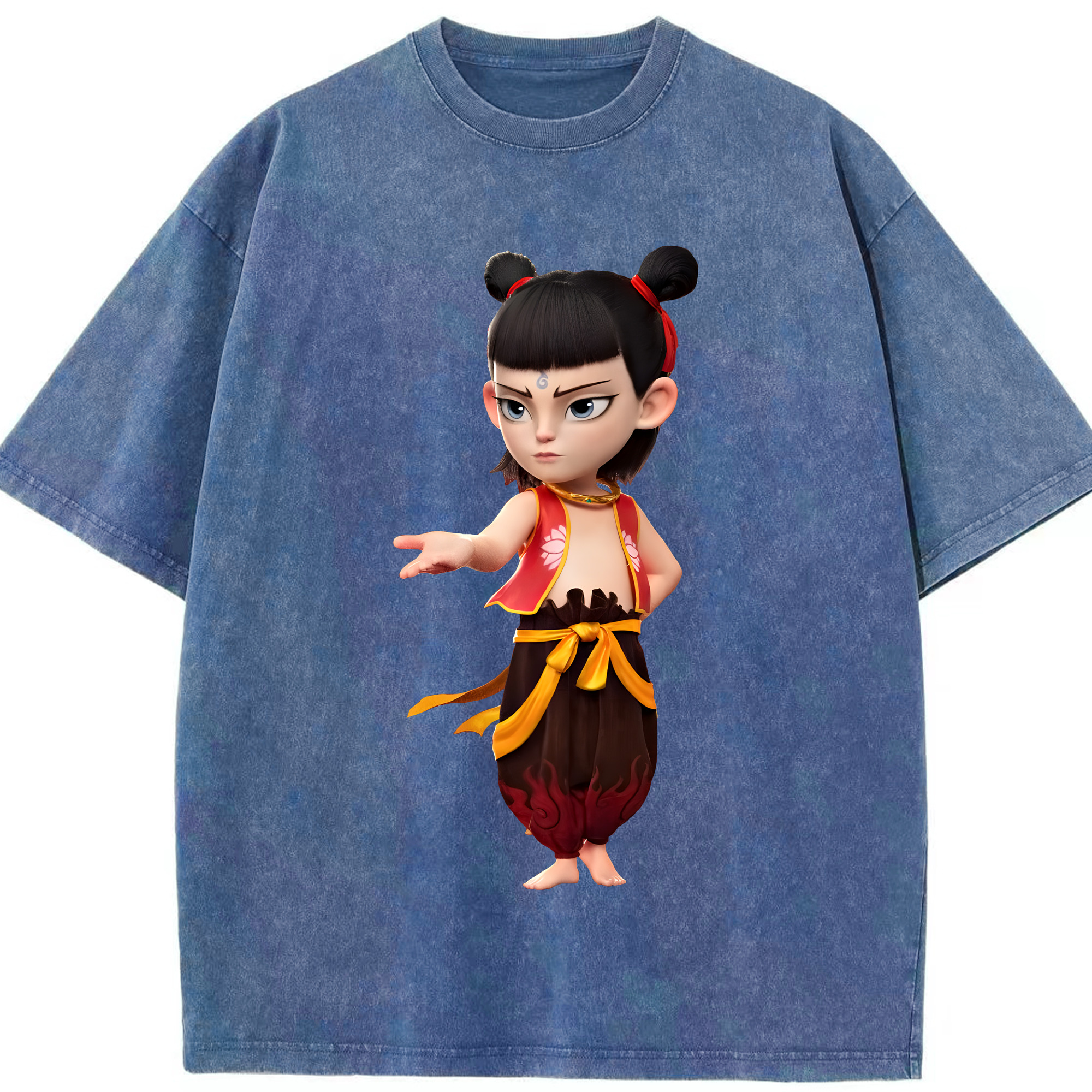 （画像用） Ne Zha 2 ナタ 魔童の大暴れ 綿100% ヴィンテージ風 半袖Tシャツ（フロントプリント）