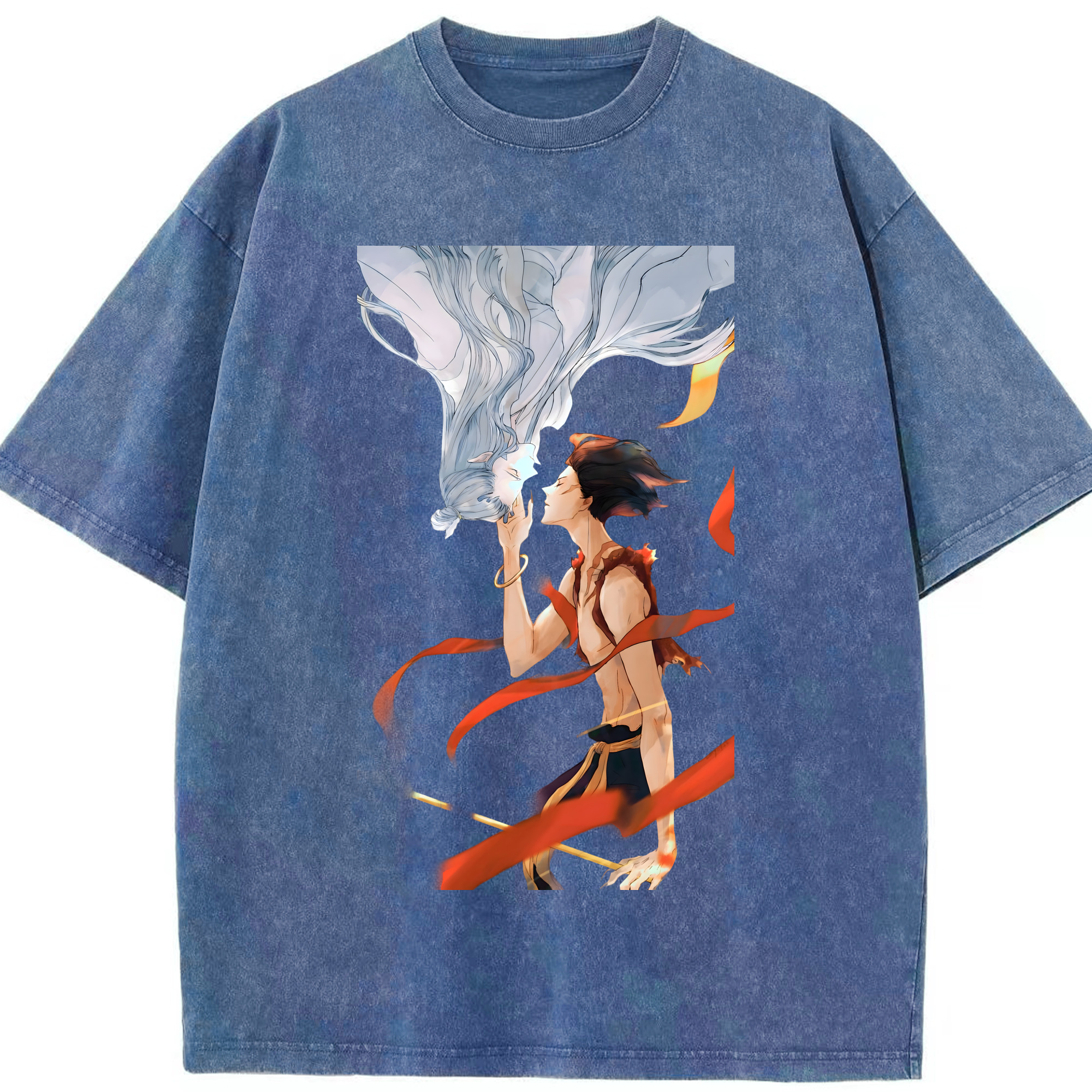 （画像用） Ne Zha 2 ナタ 魔童の大暴れ 綿100% ヴィンテージ風 半袖Tシャツ（フロントプリント）