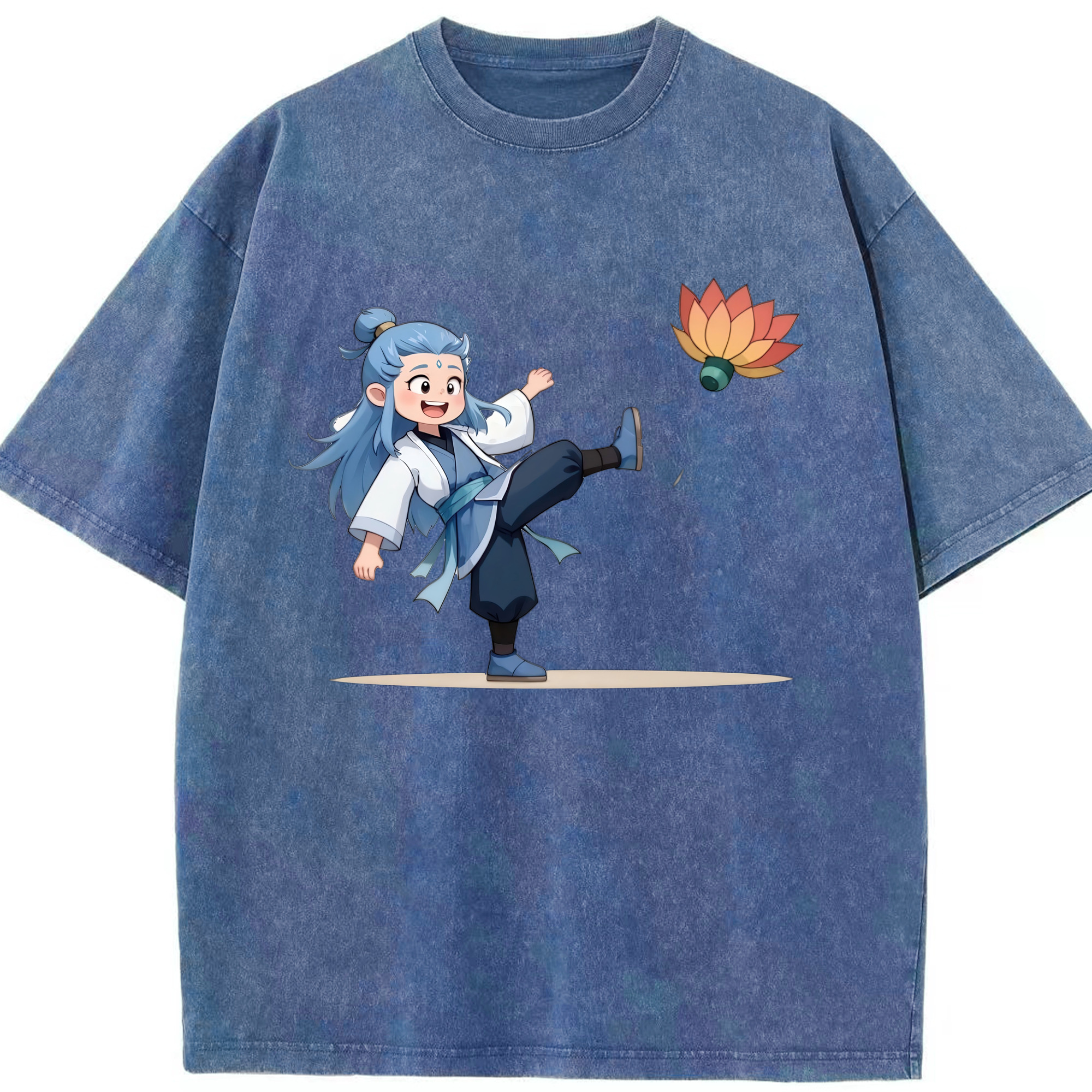 （画像用） Ne Zha 2 ナタ 魔童の大暴れ 綿100% ヴィンテージ風 半袖Tシャツ（フロントプリント）