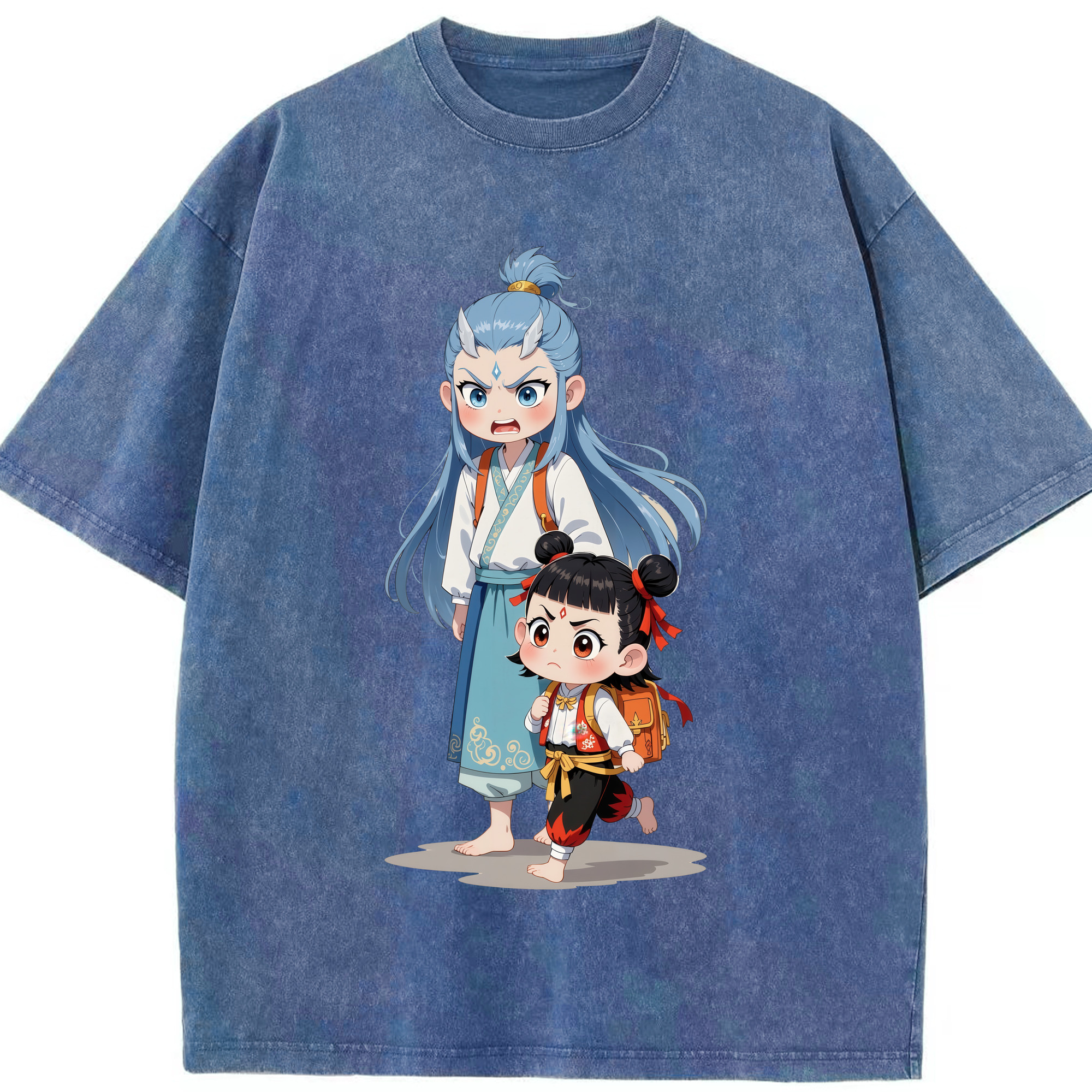 （画像用） Ne Zha 2 ナタ 魔童の大暴れ 綿100% ヴィンテージ風 半袖Tシャツ（フロントプリント）