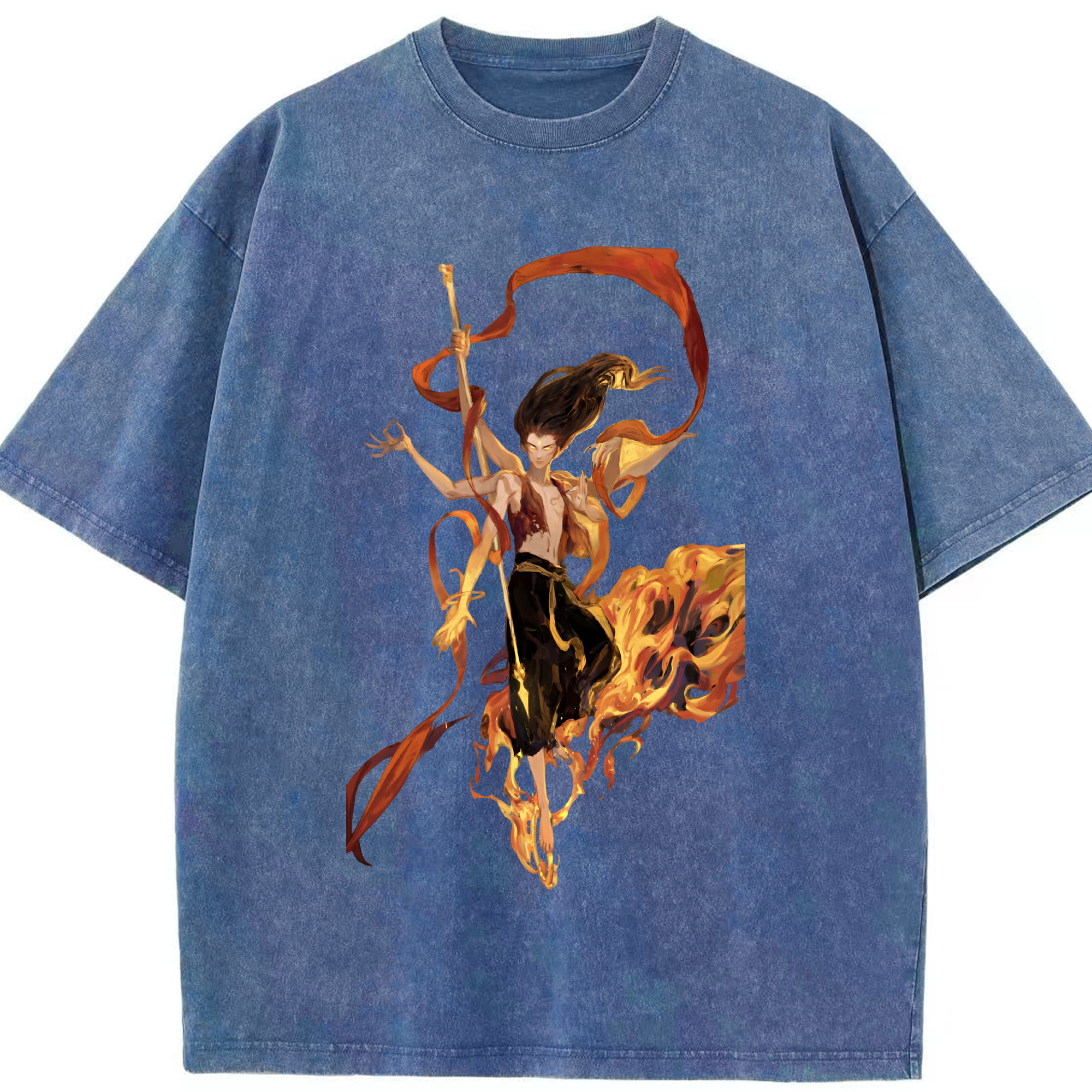 （画像用） Ne Zha 2 ナタ 魔童の大暴れ 綿100% ヴィンテージ風 半袖Tシャツ（フロントプリント）