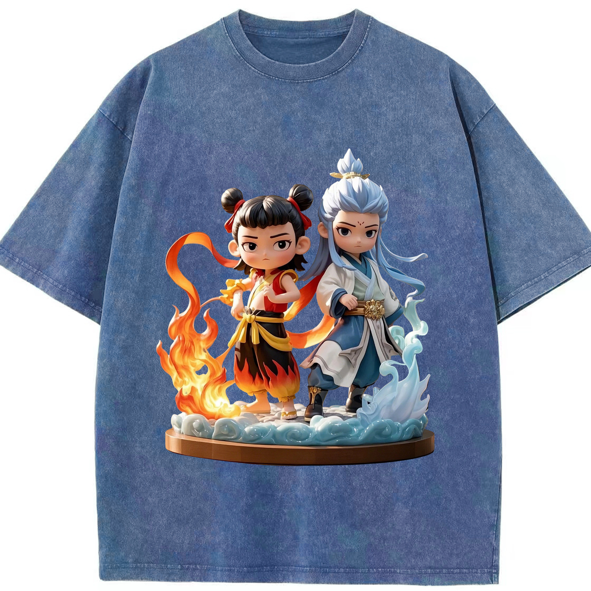 （画像用） Ne Zha 2 ナタ 魔童の大暴れ 綿100% ヴィンテージ風 半袖Tシャツ（フロントプリント）