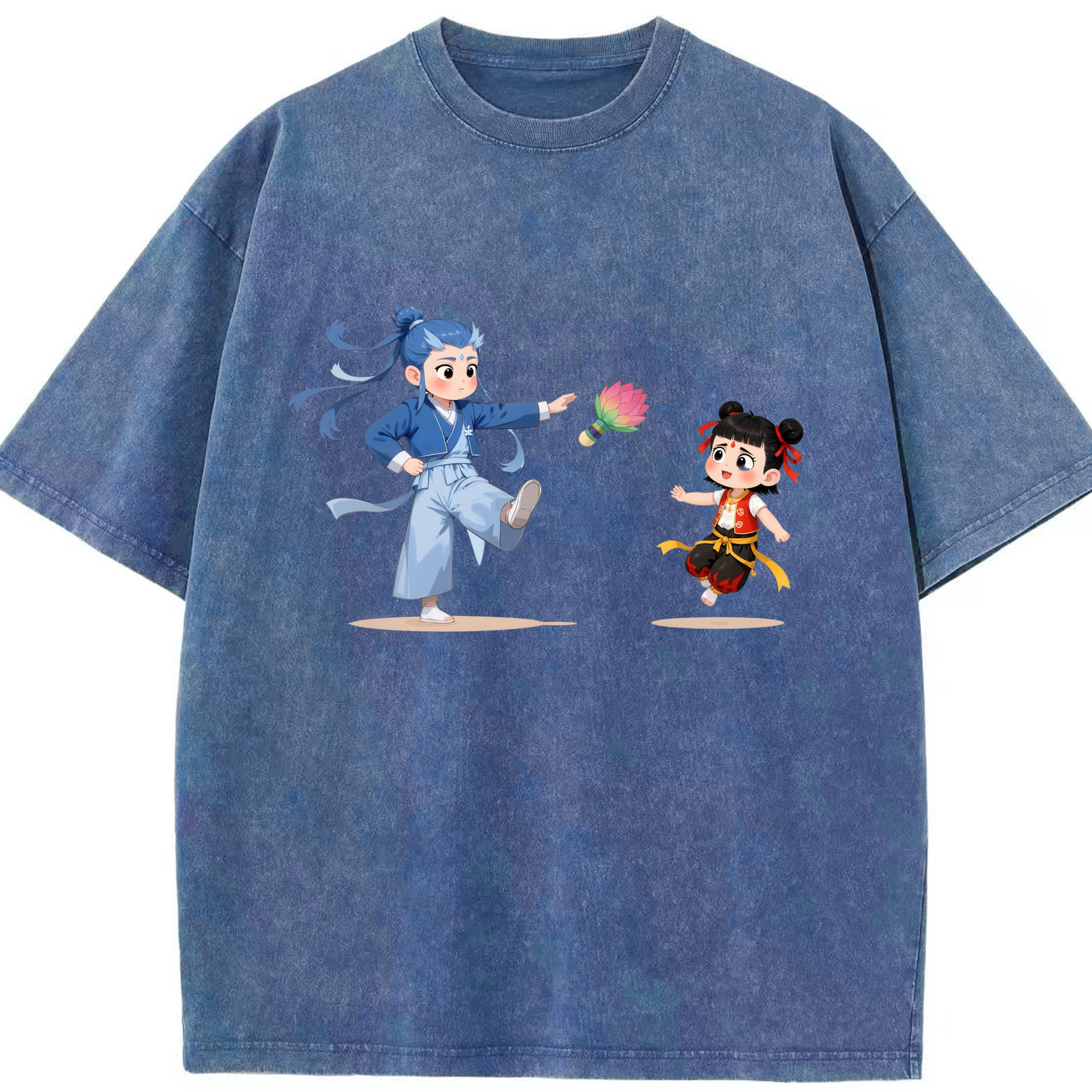 （画像用） Ne Zha 2 ナタ 魔童の大暴れ 綿100% ヴィンテージ風 半袖Tシャツ（フロントプリント）