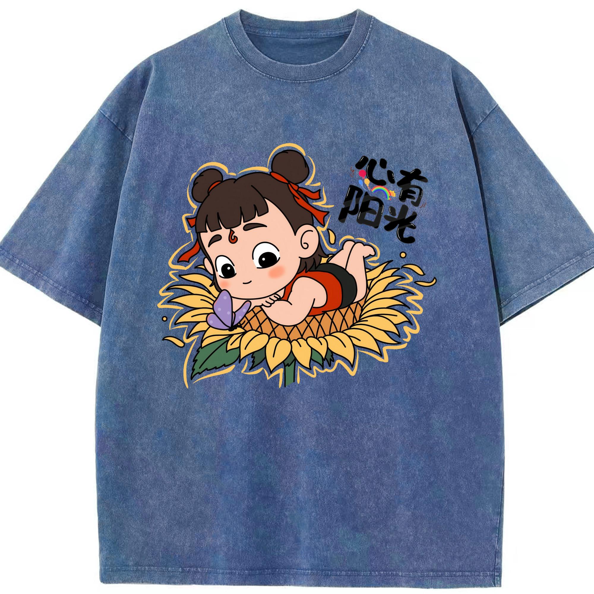 （画像用） Ne Zha 2 ナタ 魔童の大暴れ 綿100% ヴィンテージ風 半袖Tシャツ（フロントプリント）
