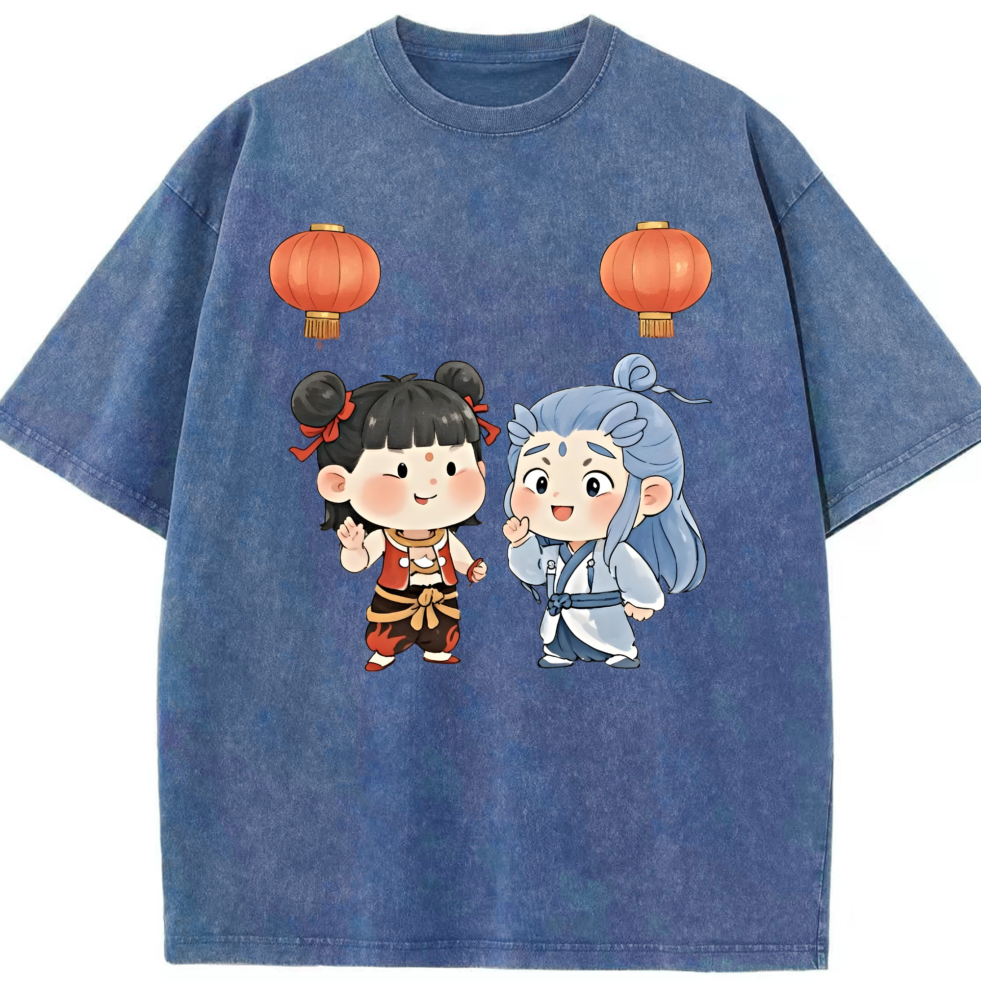 （画像用） Ne Zha 2 ナタ 魔童の大暴れ 綿100% ヴィンテージ風 半袖Tシャツ（フロントプリント）