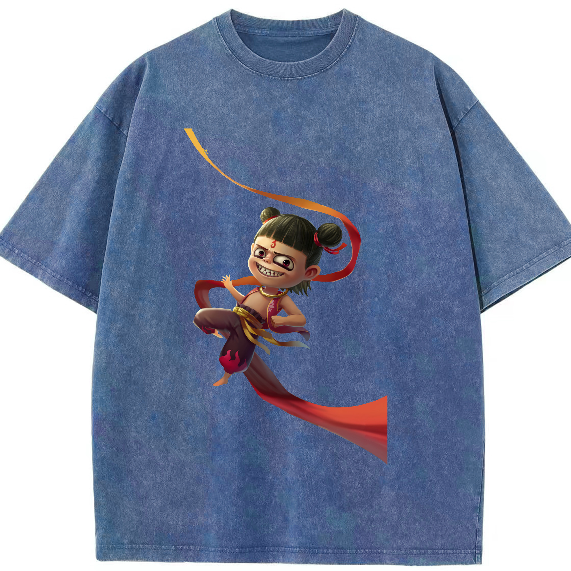 （画像用） Ne Zha 2 ナタ 魔童の大暴れ 綿100% ヴィンテージ風 半袖Tシャツ（フロントプリント）