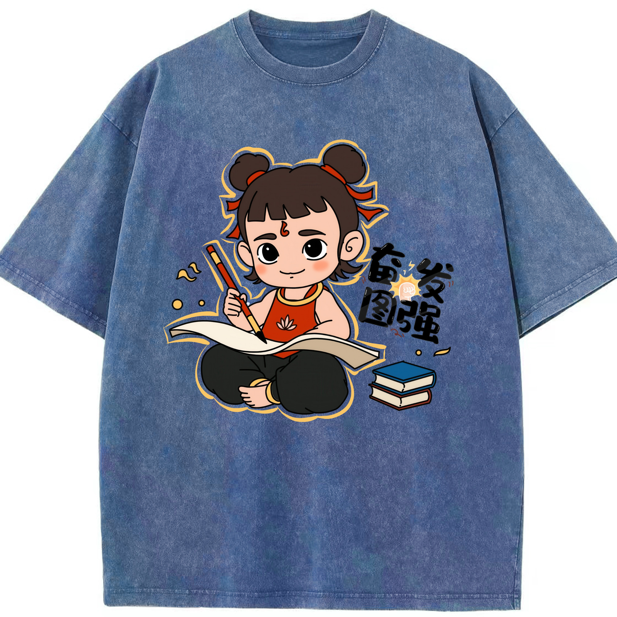 （画像用） Ne Zha 2 ナタ 魔童の大暴れ 綿100% ヴィンテージ風 半袖Tシャツ（フロントプリント）