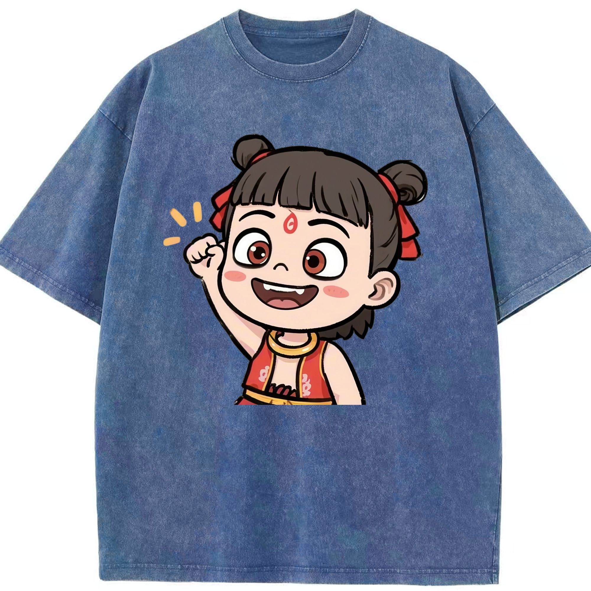 （画像用） Ne Zha 2 ナタ 魔童の大暴れ 綿100% ヴィンテージ風 半袖Tシャツ（フロントプリント）